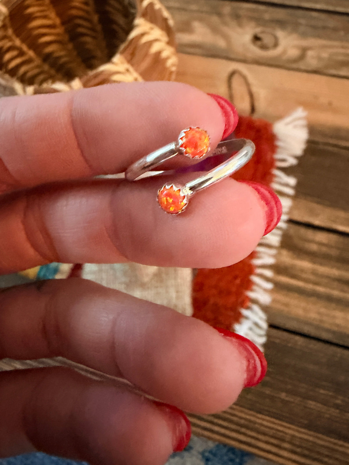 Handcrafted Orange Opal & Sterling Silver Adjustable Ring Nizhoni Traders LLC