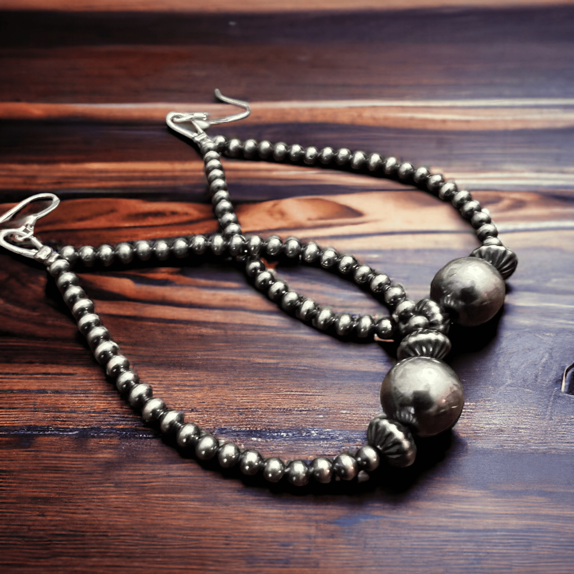 3 mm Sterling Silver Pearls earrings teardrop with 10 mm Cowhide and Conchos
