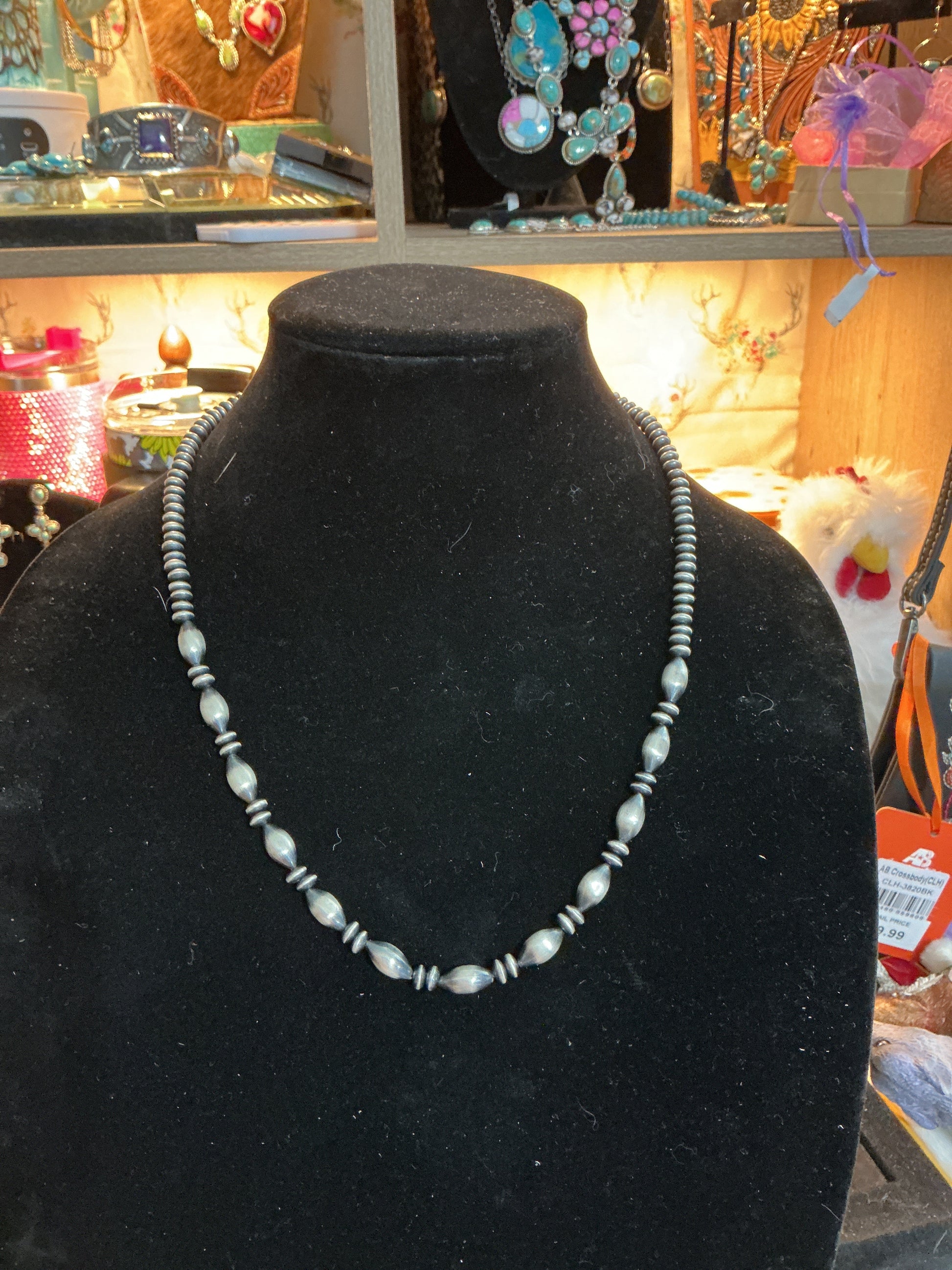 Genuine sterling silver Navajo, pearl necklace 24 inch CedarHill Country Market