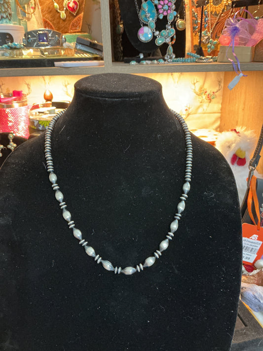 Genuine sterling silver Navajo, pearl necklace 24 inch CedarHill Country Market
