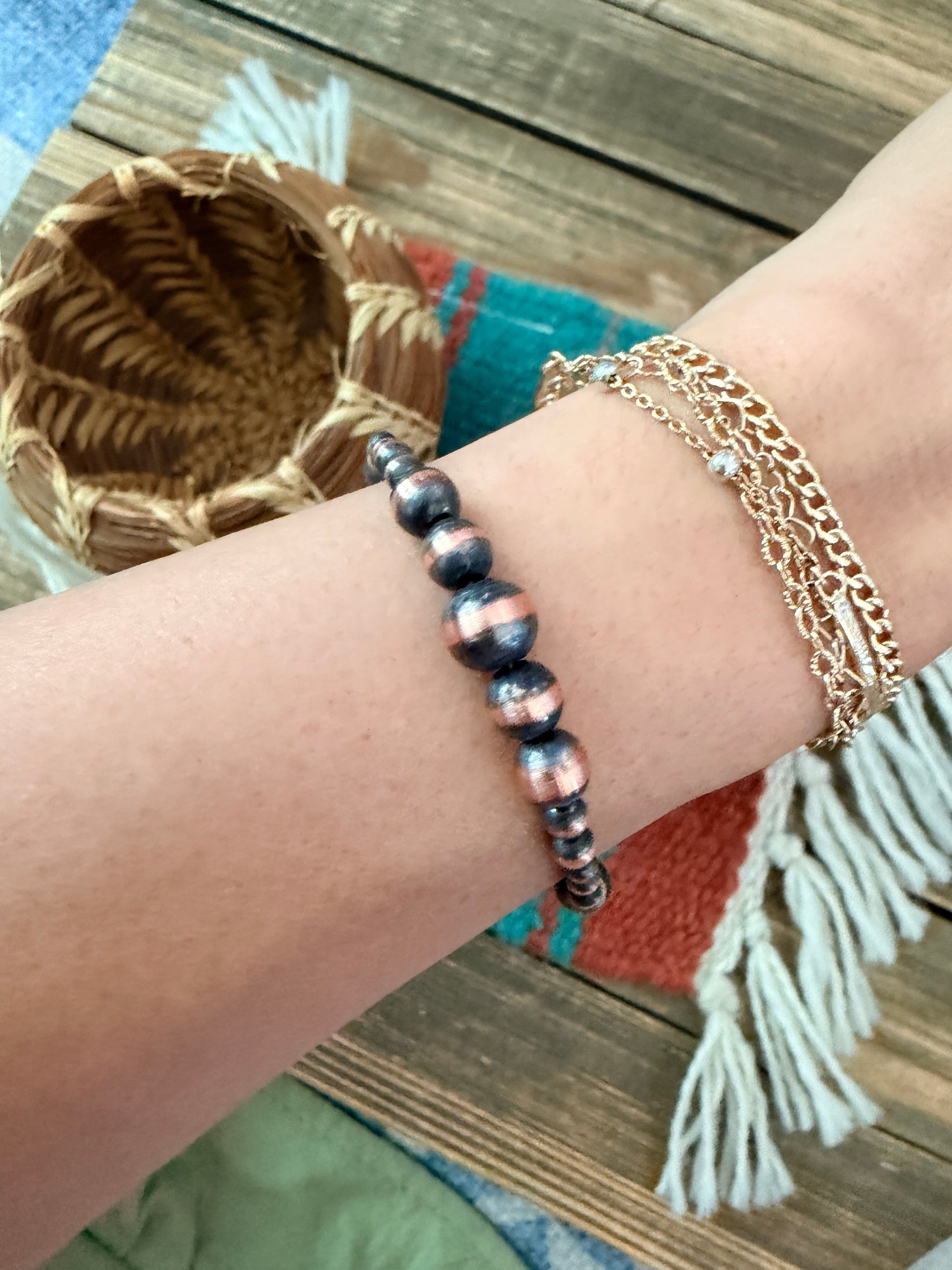 Handcrafted Copper Beaded Bracelet 7.5” Nizhoni Traders LLC