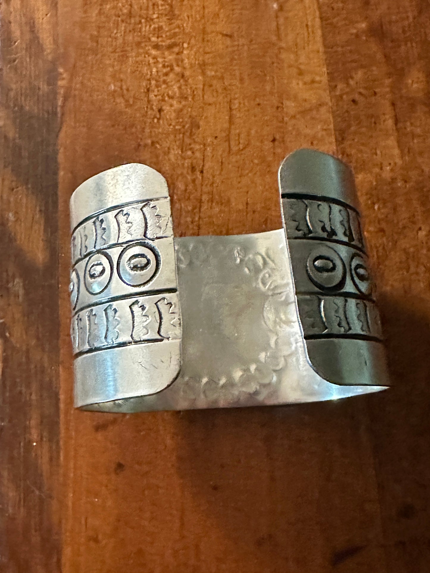 Engraved Silver Plated Cuff Bracelet with Green Stone Nizhoni Traders LLC