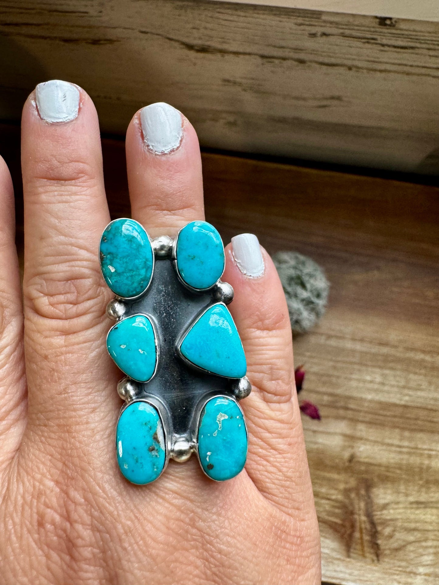 Long Ring- 6- Kingman turquoise ring and sterling silver The Bijoux FAB Jewelry