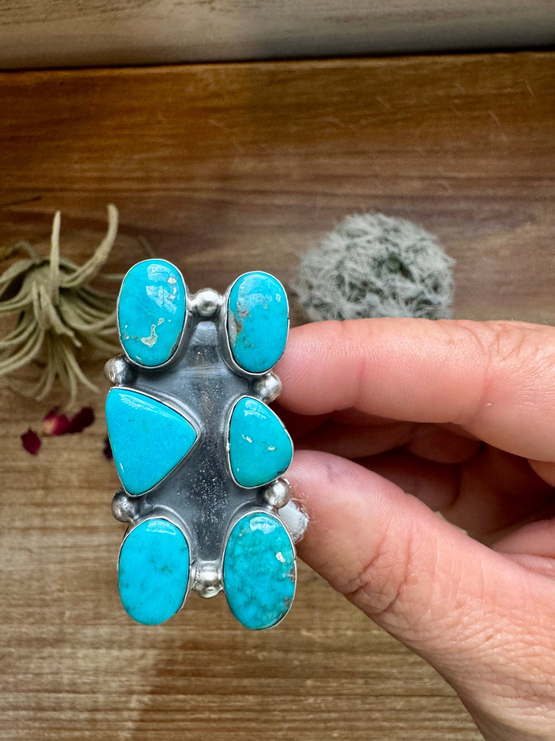 Long Ring- 6- Kingman turquoise ring and sterling silver The Bijoux FAB Jewelry