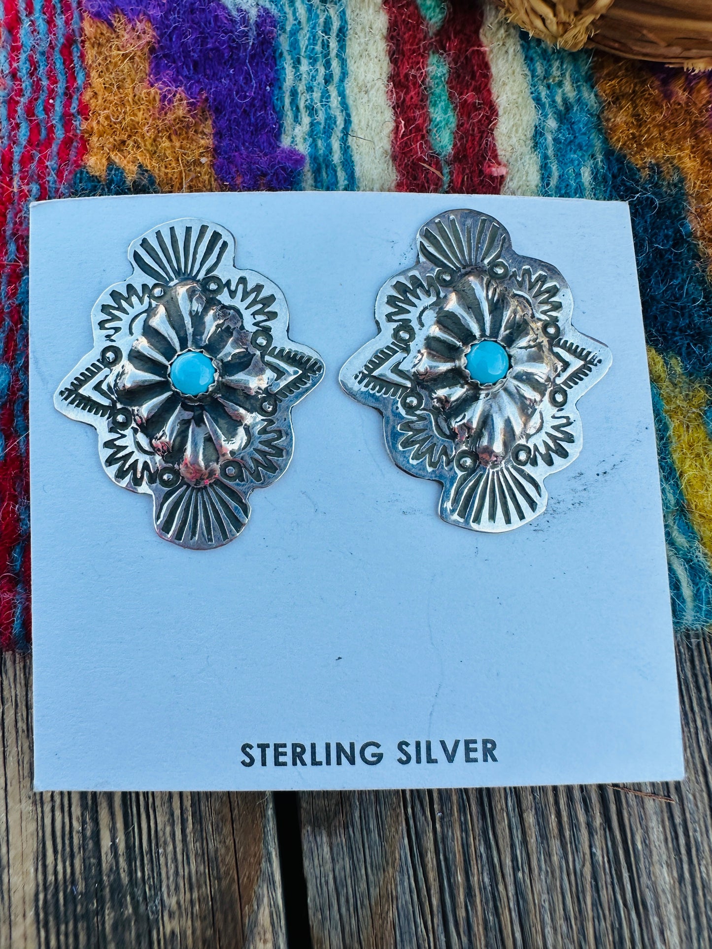 Handcrafted Turquoise & Sterling Silver Concho Post Earrings Nizhoni Traders LLC