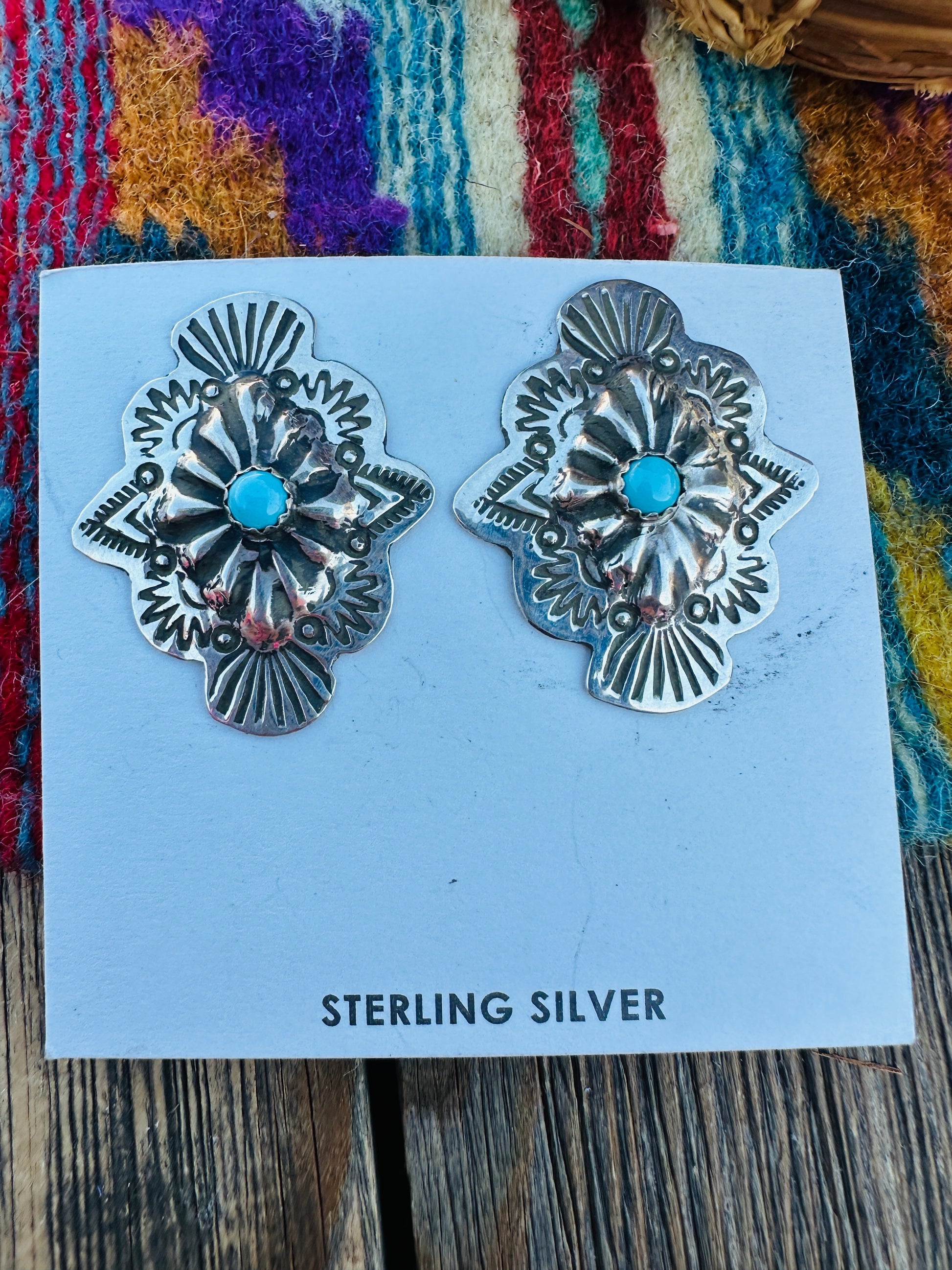 Handcrafted Turquoise & Sterling Silver Concho Post Earrings Nizhoni Traders LLC