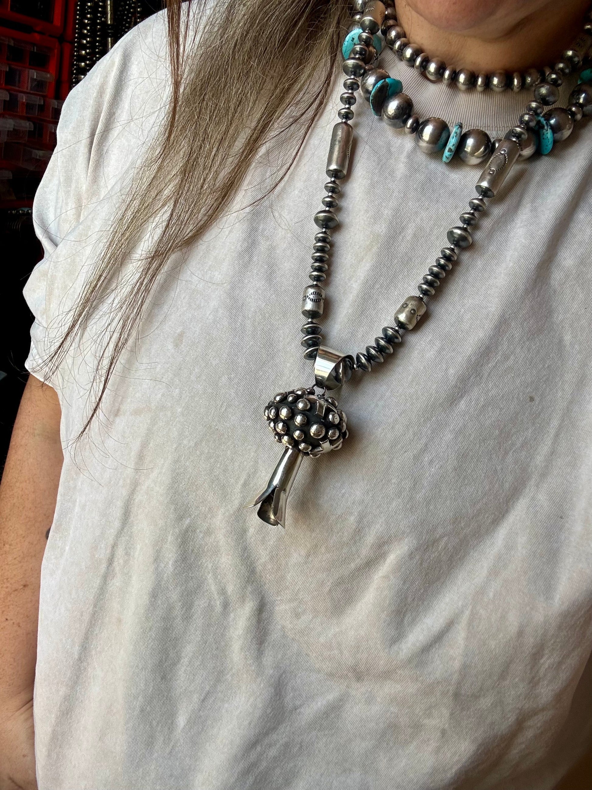 Giant Blossom Pendant – Sterling Silver – Native Made The Bijoux FAB Jewelry