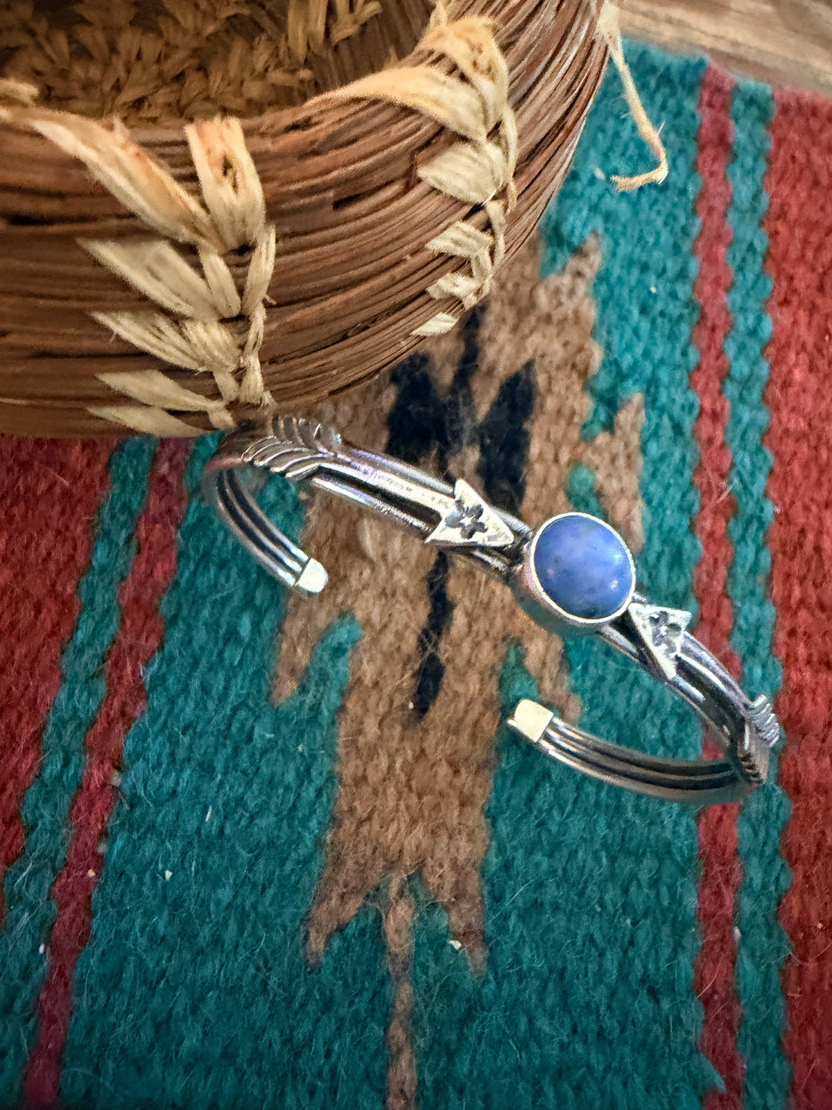 Handcrafted Sterling Silver & Lapis Arrow Cuff Bracelet Nizhoni Traders LLC