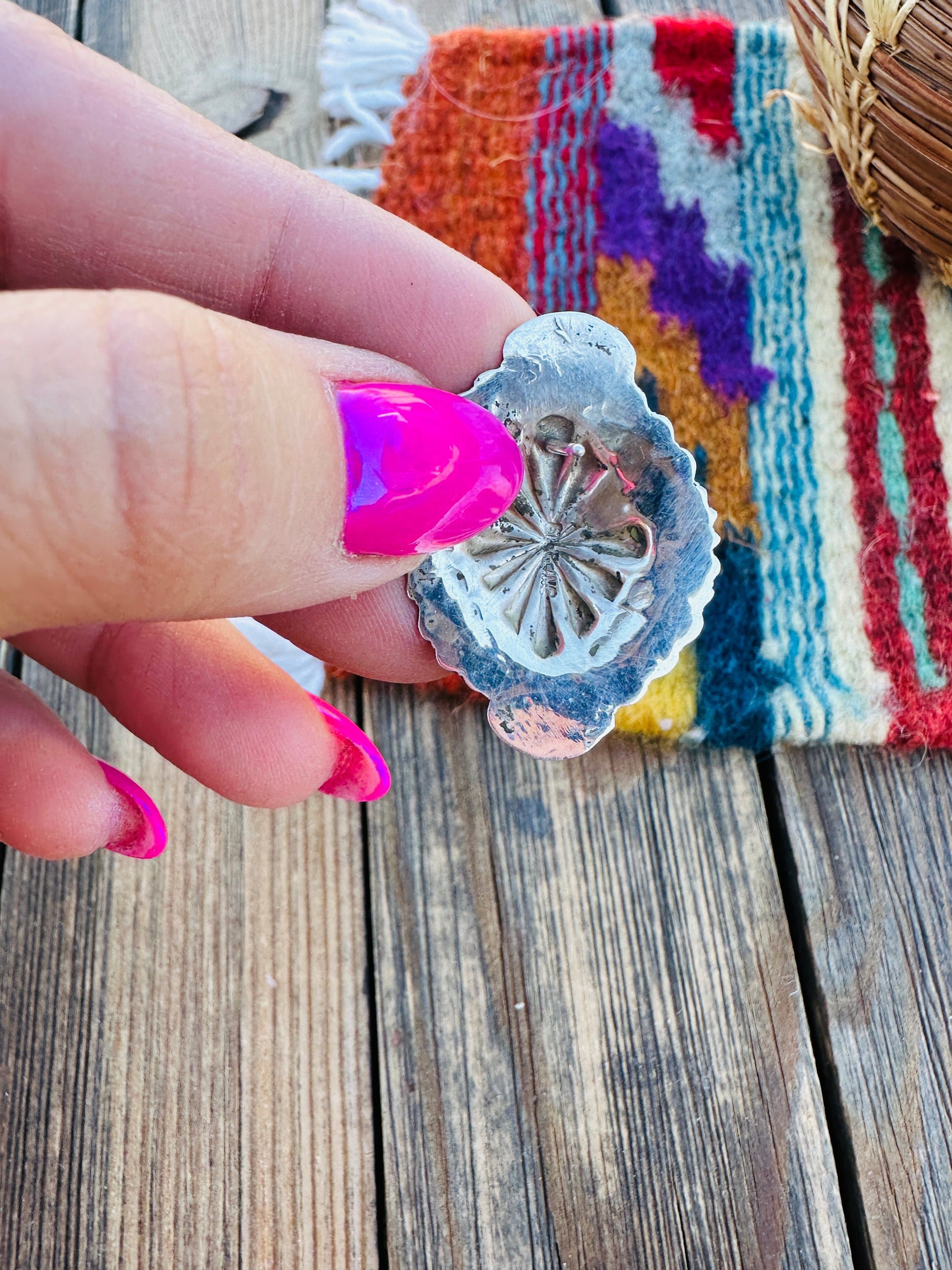 Handcrafted Turquoise & Sterling Silver Concho Post Earrings Nizhoni Traders LLC