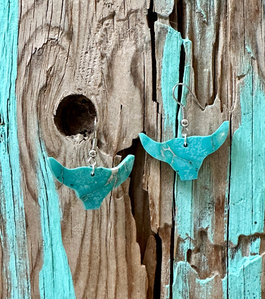 Handcrafted Blue Indigo Turquoise & Sterling Silver Bull head Slab Earrings Nizhoni Traders LLC