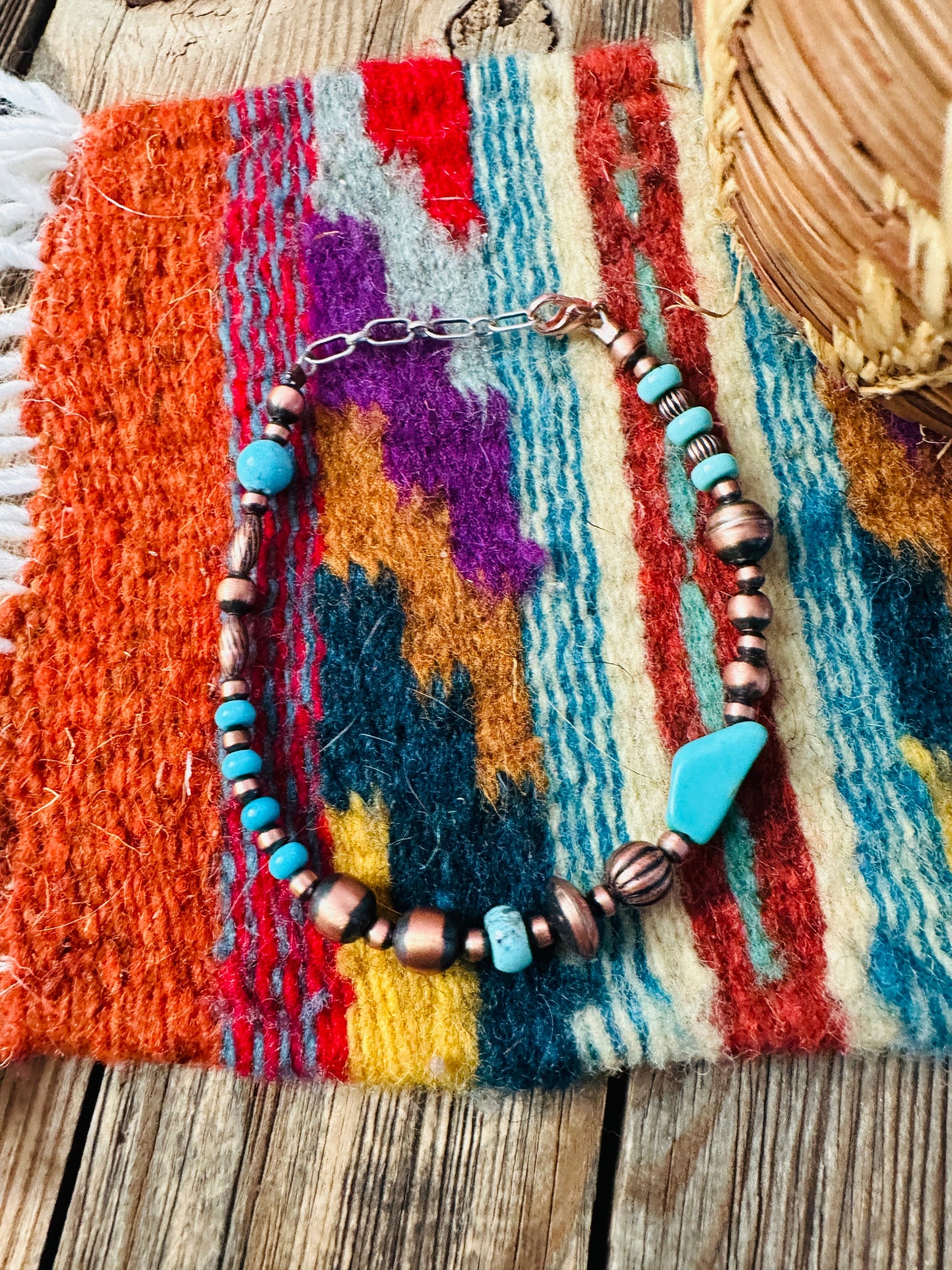 Handcrafted Turquoise & Copper Beaded Bracelet Nizhoni Traders LLC