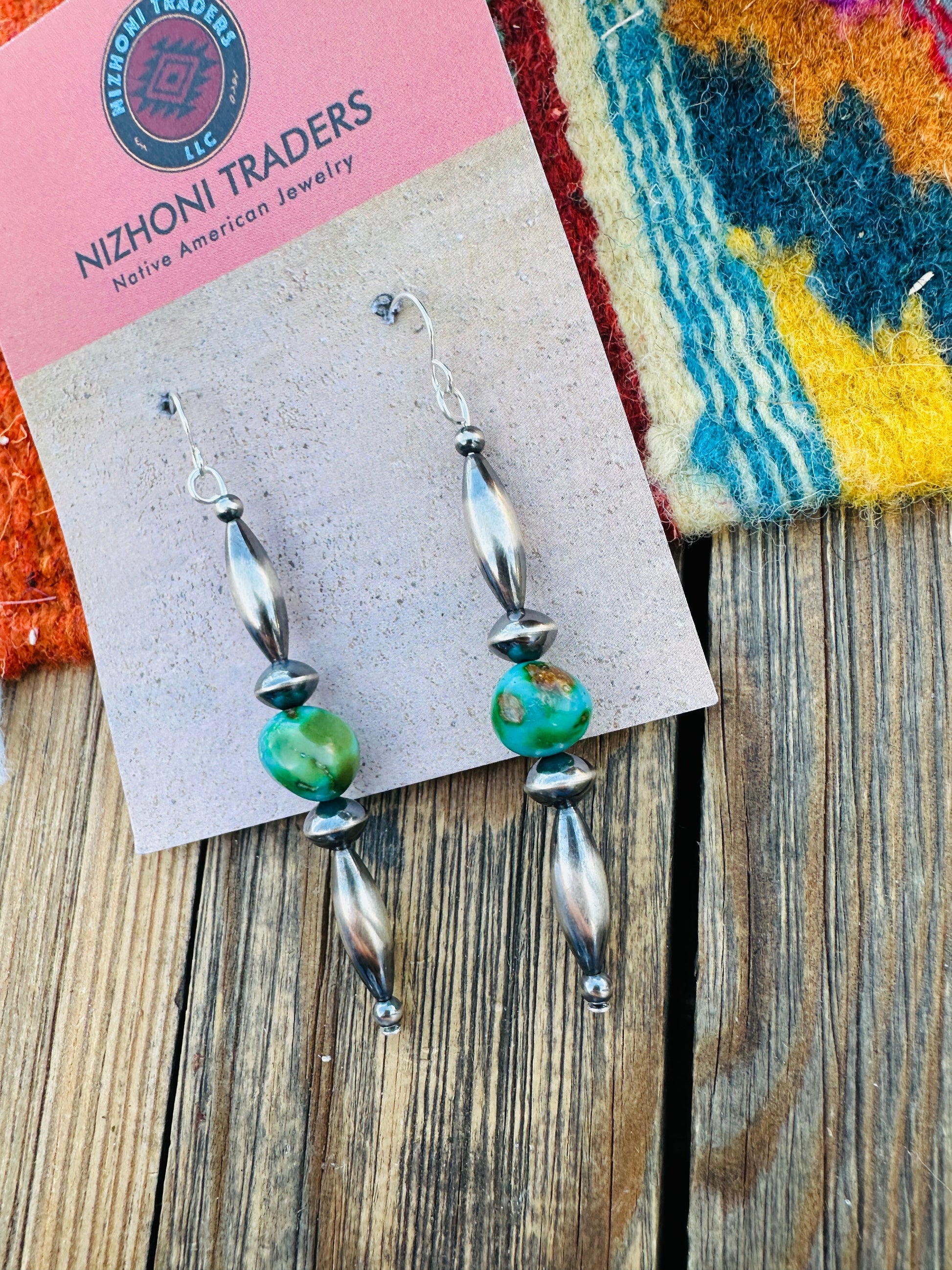 Handcrafted Turquoise & Sterling Silver Beaded Dangle Earrings Nizhoni Traders LLC