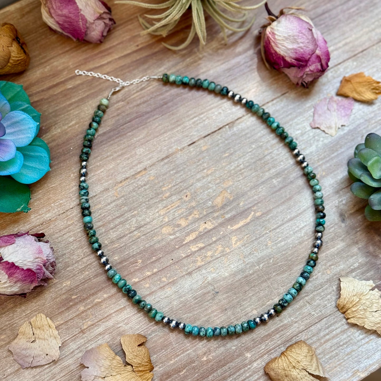 African Turquoise & Sterling Pearl Necklace 19” The Bijoux FAB Jewelry