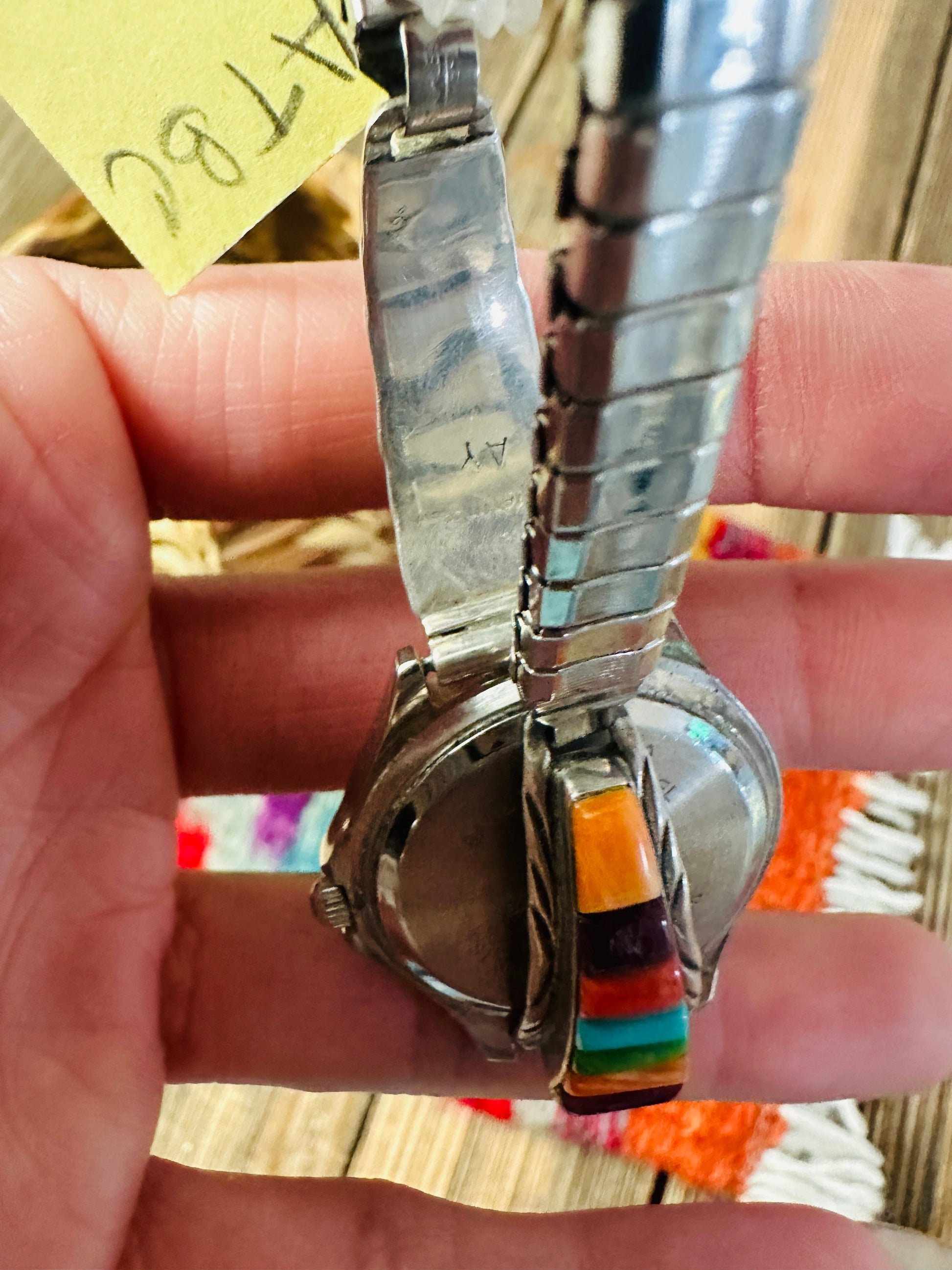 Handcrafted Old Pawn Multi Stone & Sterling Silver Inlay Watch Nizhoni Traders LLC