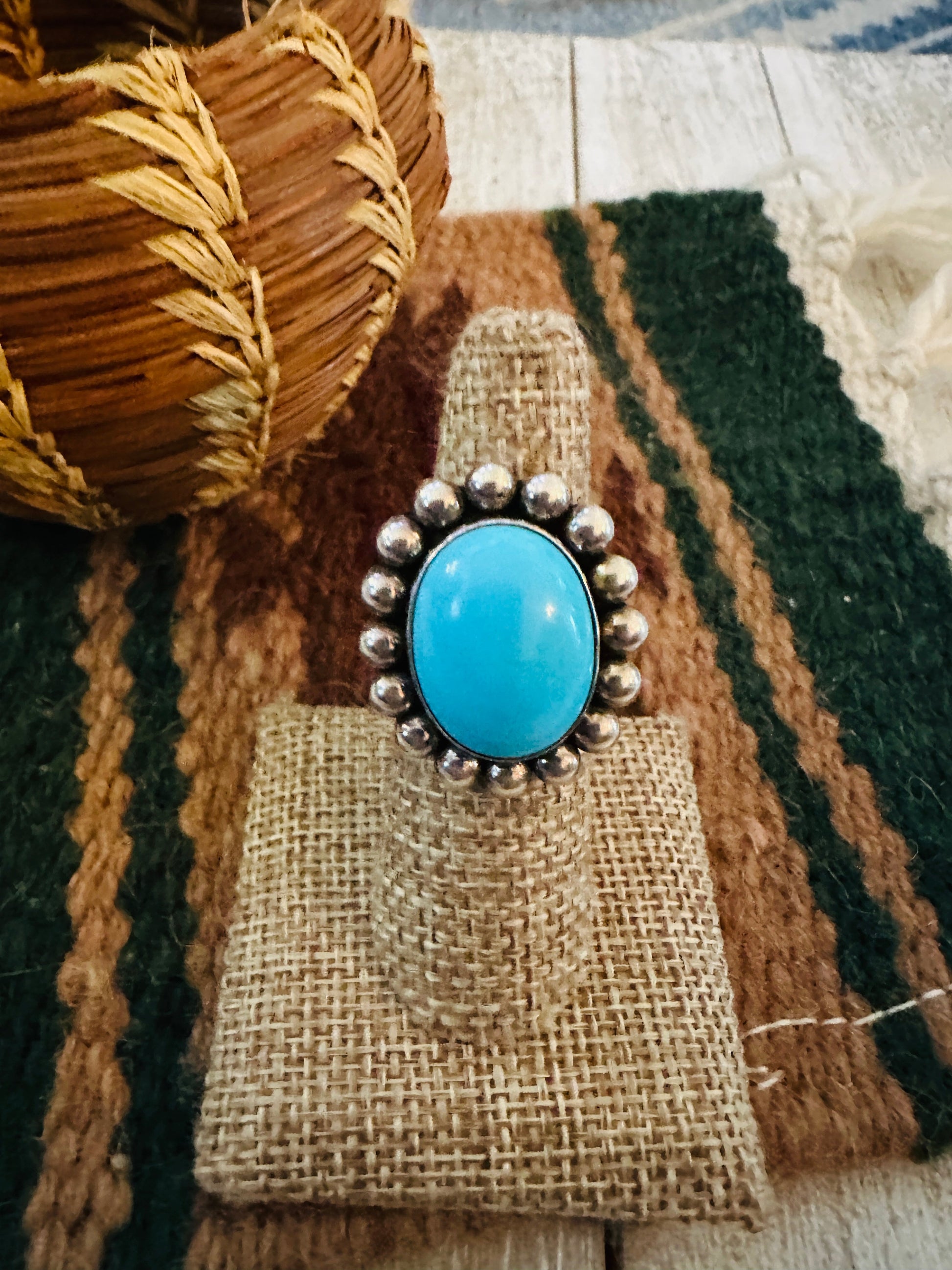 Old Pawn Handcrafted Turquoise & Sterling Silver Ring Size 6.75 Nizhoni Traders LLC