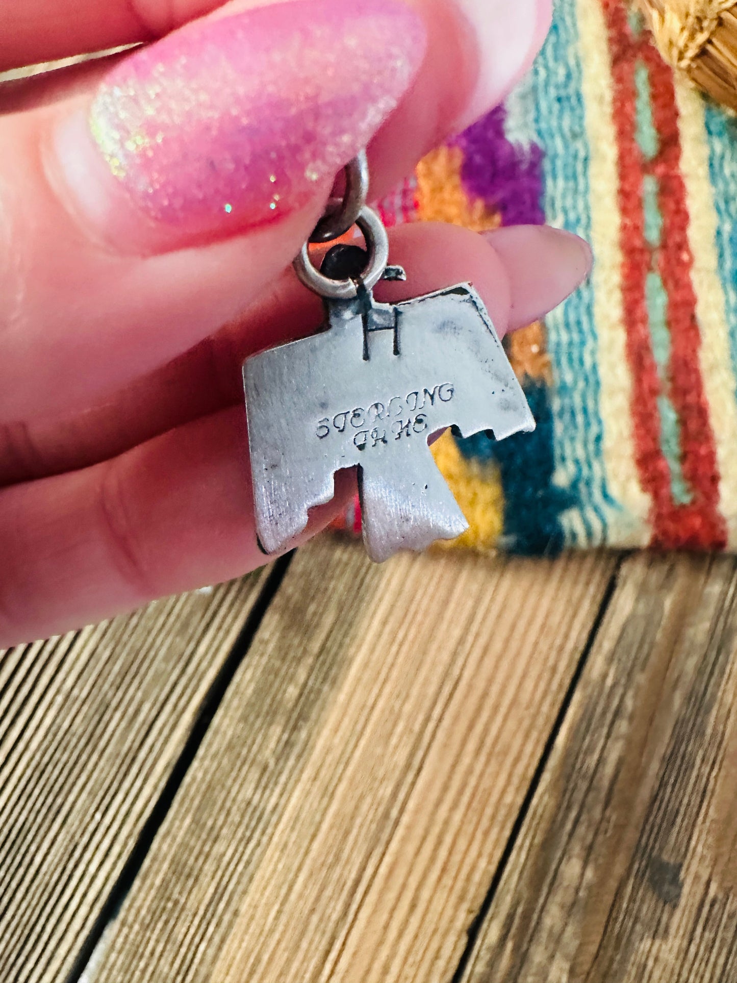 Handcrafted Sterling Silver & Sonoran Mountain Turquoise Thunderbird Pendant Nizhoni Traders LLC