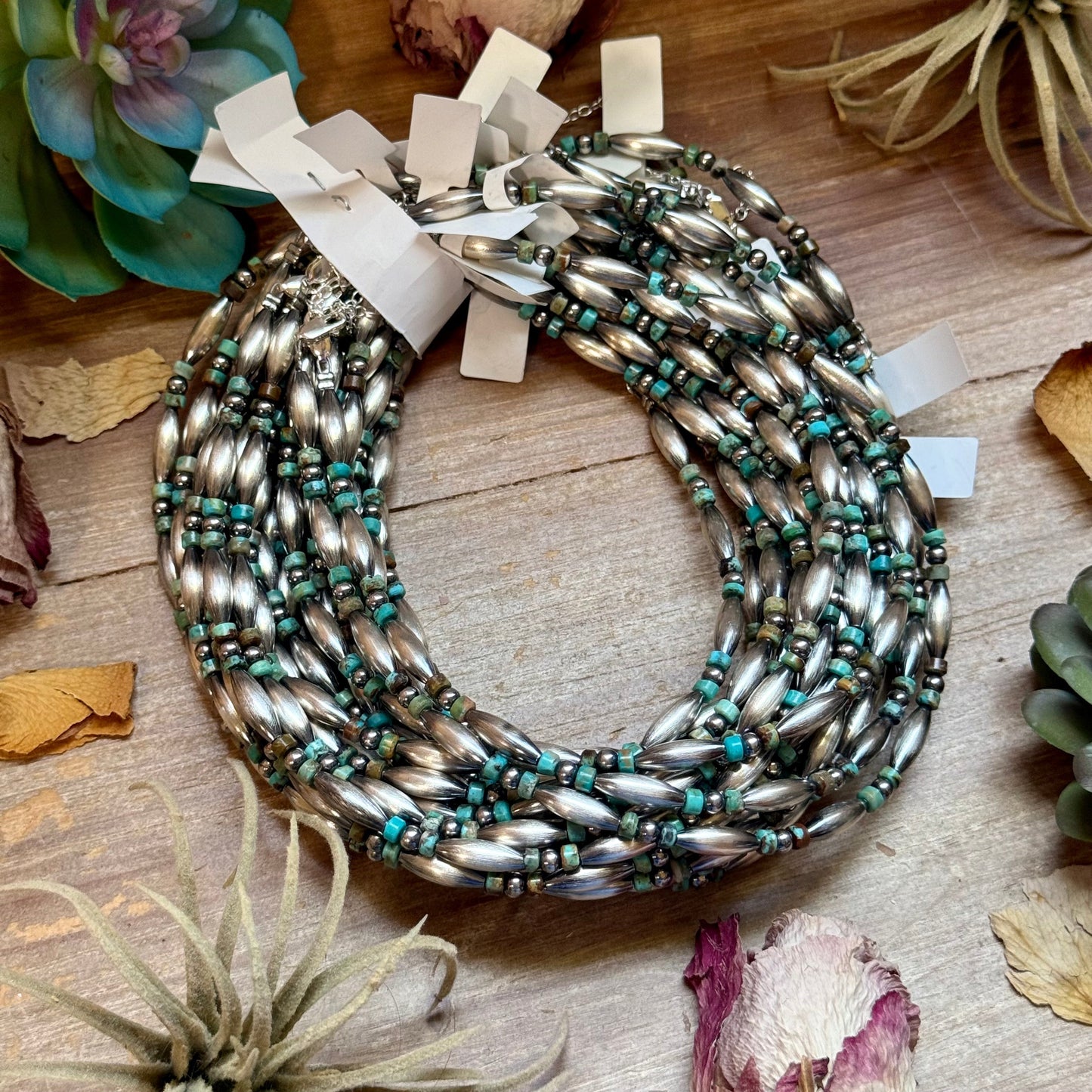 Blue-Green Turquoise Heishi & Sterling Silver Torpedo Choker The Bijoux FAB Jewelry