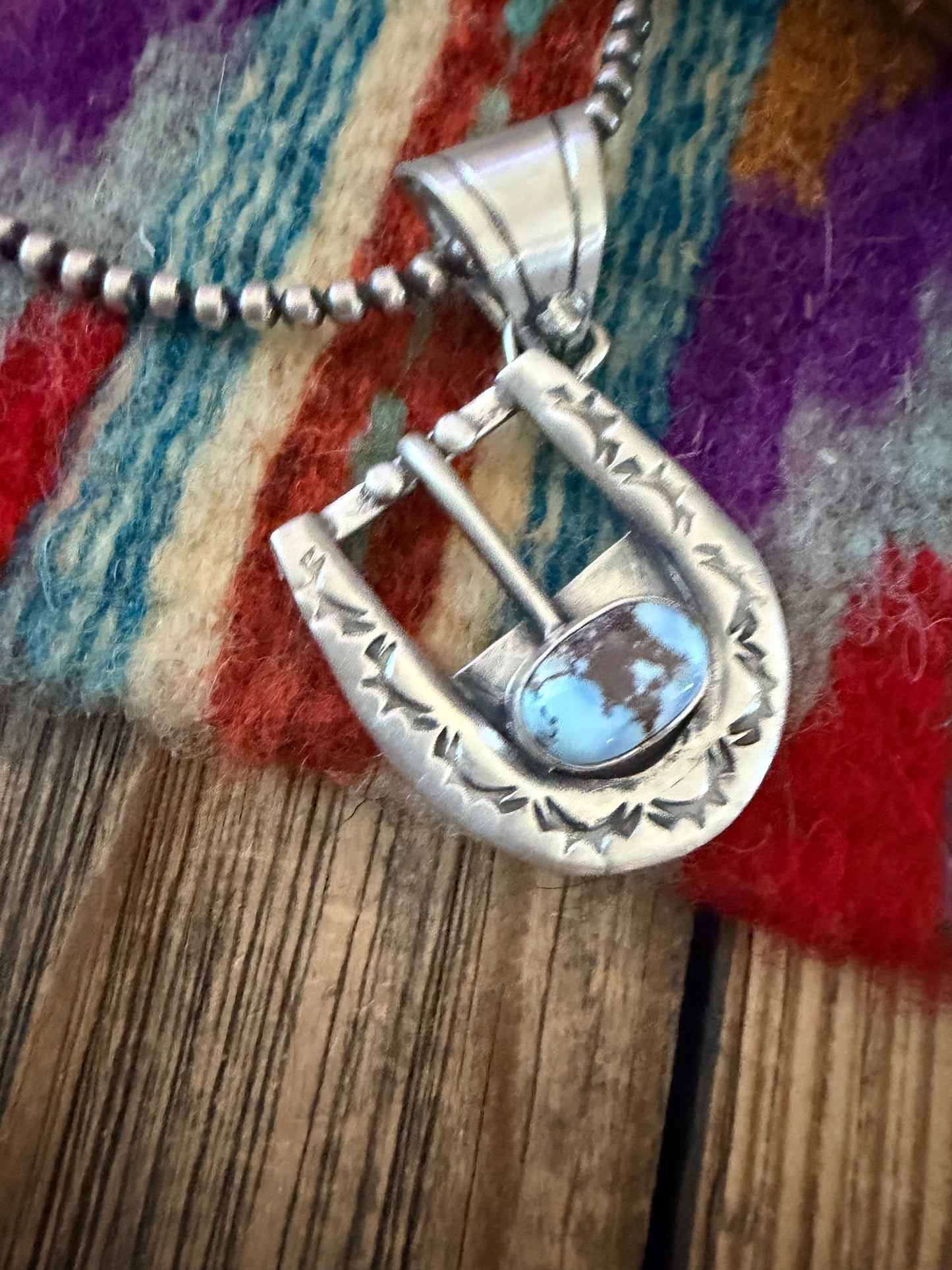 Handcrafted Sterling Silver & Turquoise Belt Buckle Pendant by Leroy James Nizhoni Traders LLC