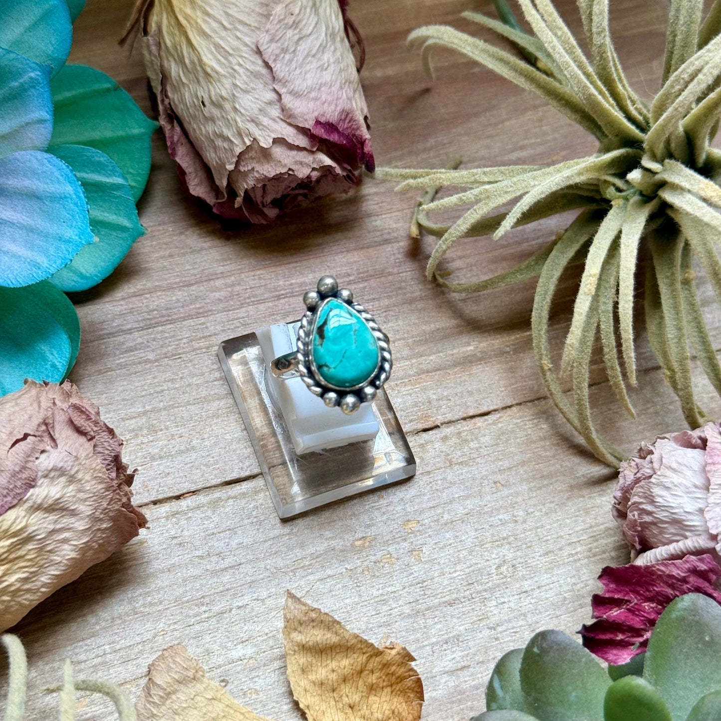 126 - Sterling Silver Tyrone Turquoise Medicine Man Eye Stamped Stacking Ring by Jason Ogg The Bijoux FAB Jewelry