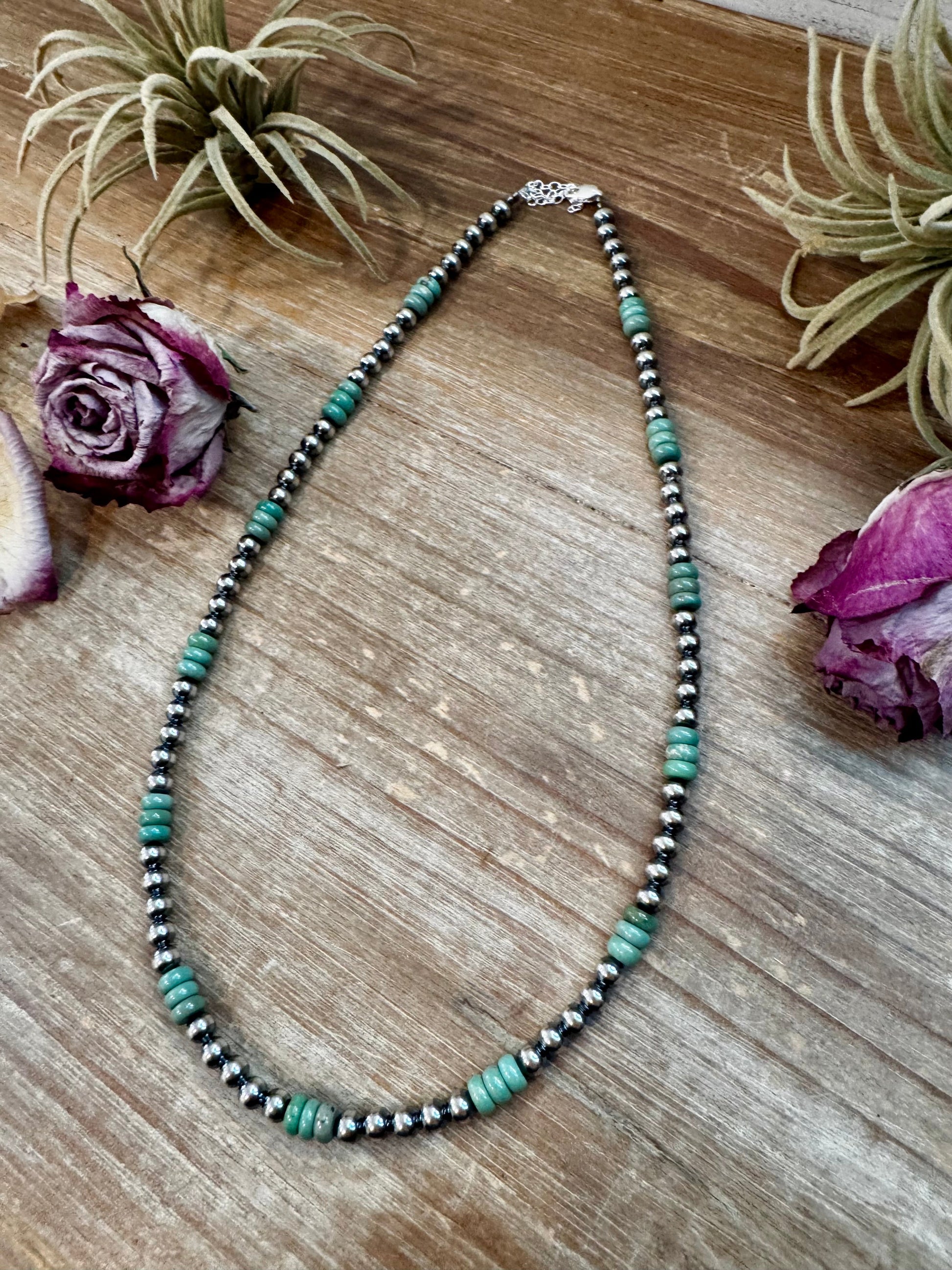Green Turquoise & Sterling Silver Pearl Necklace – 5mm – Handmade by The Bijoux FAB – 19" The Bijoux FAB Jewelry