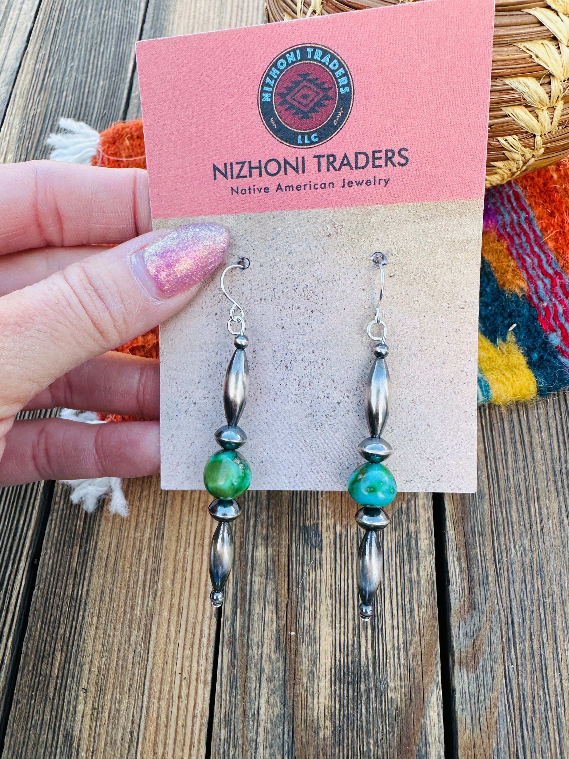 Handcrafted Turquoise & Sterling Silver Beaded Dangle Earrings Nizhoni Traders LLC