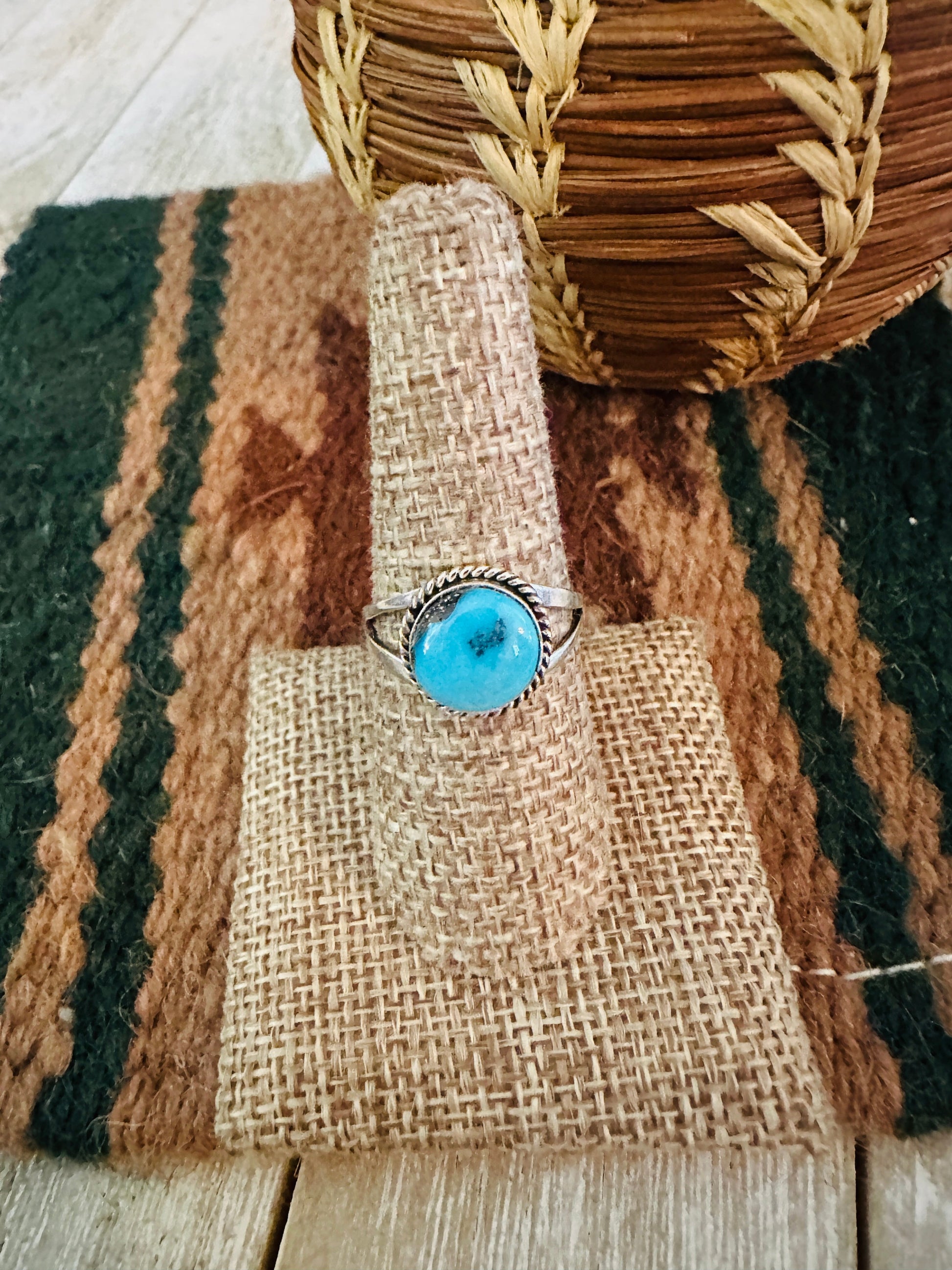 Old Pawn Handcrafted Turquoise & Sterling Silver Ring Size 8 Nizhoni Traders LLC