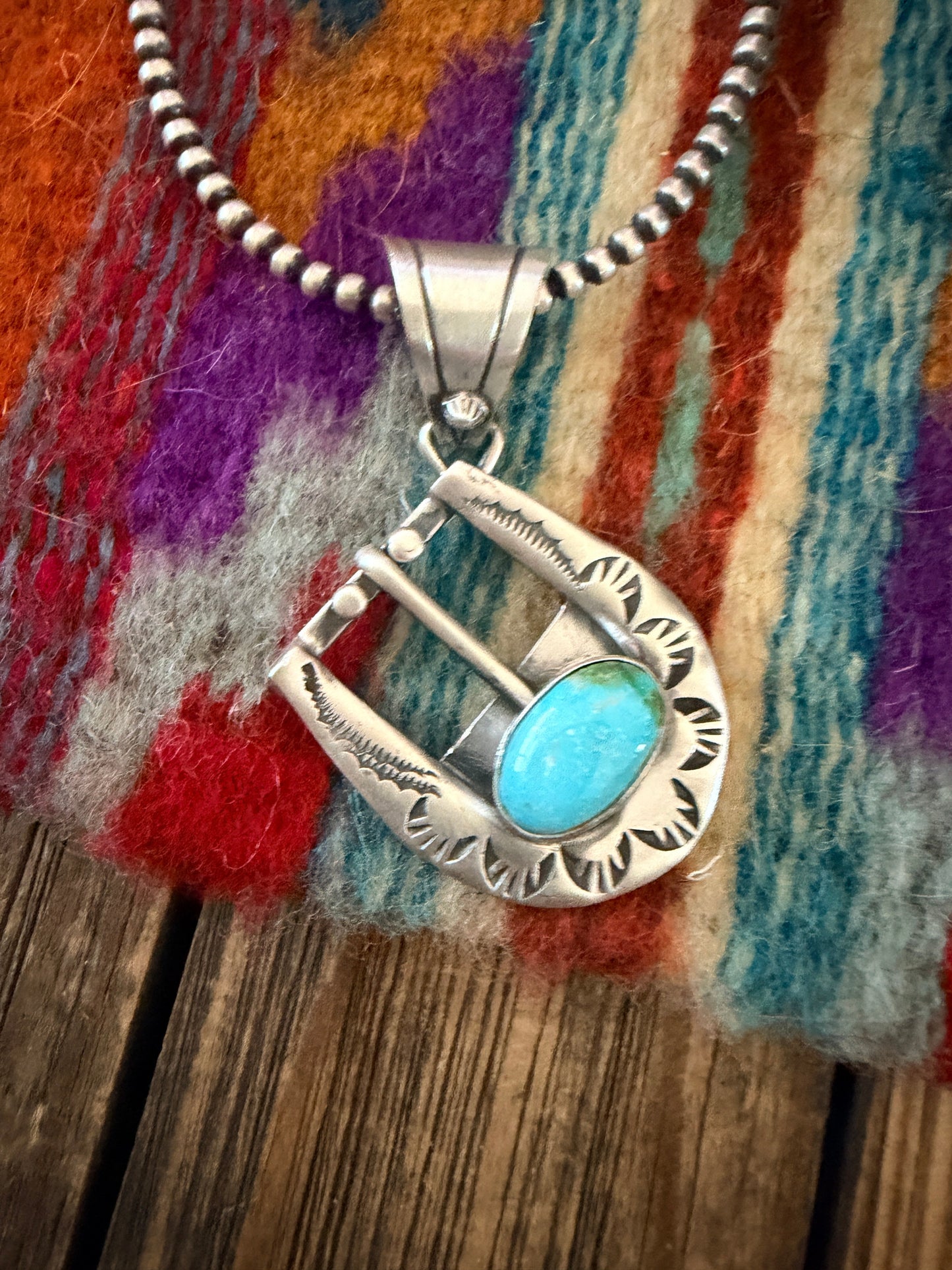Handcrafted Sterling Silver & Turquoise Belt Buckle Pendant by Leroy James Nizhoni Traders LLC