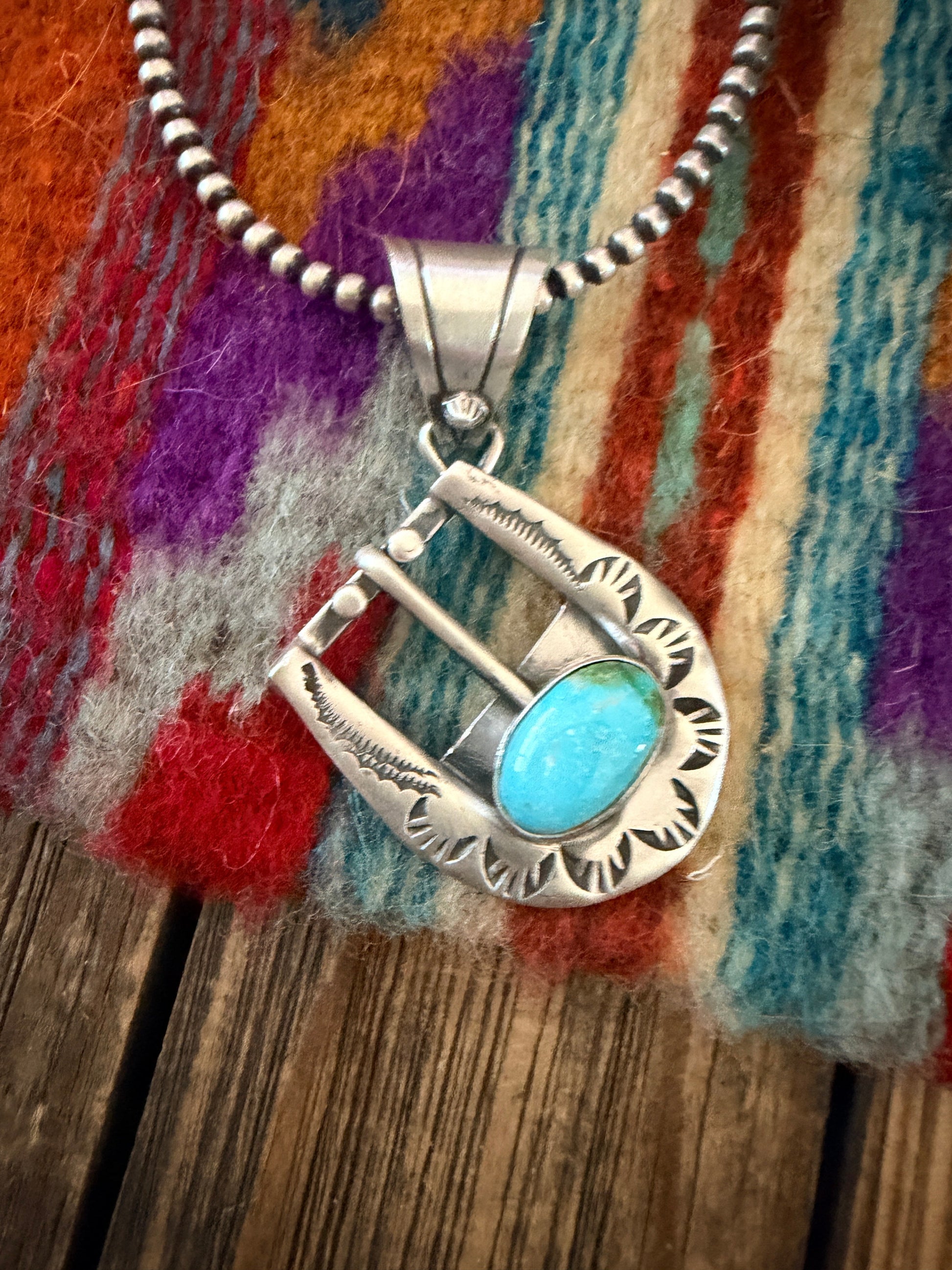 Handcrafted Sterling Silver & Turquoise Belt Buckle Pendant by Leroy James Nizhoni Traders LLC
