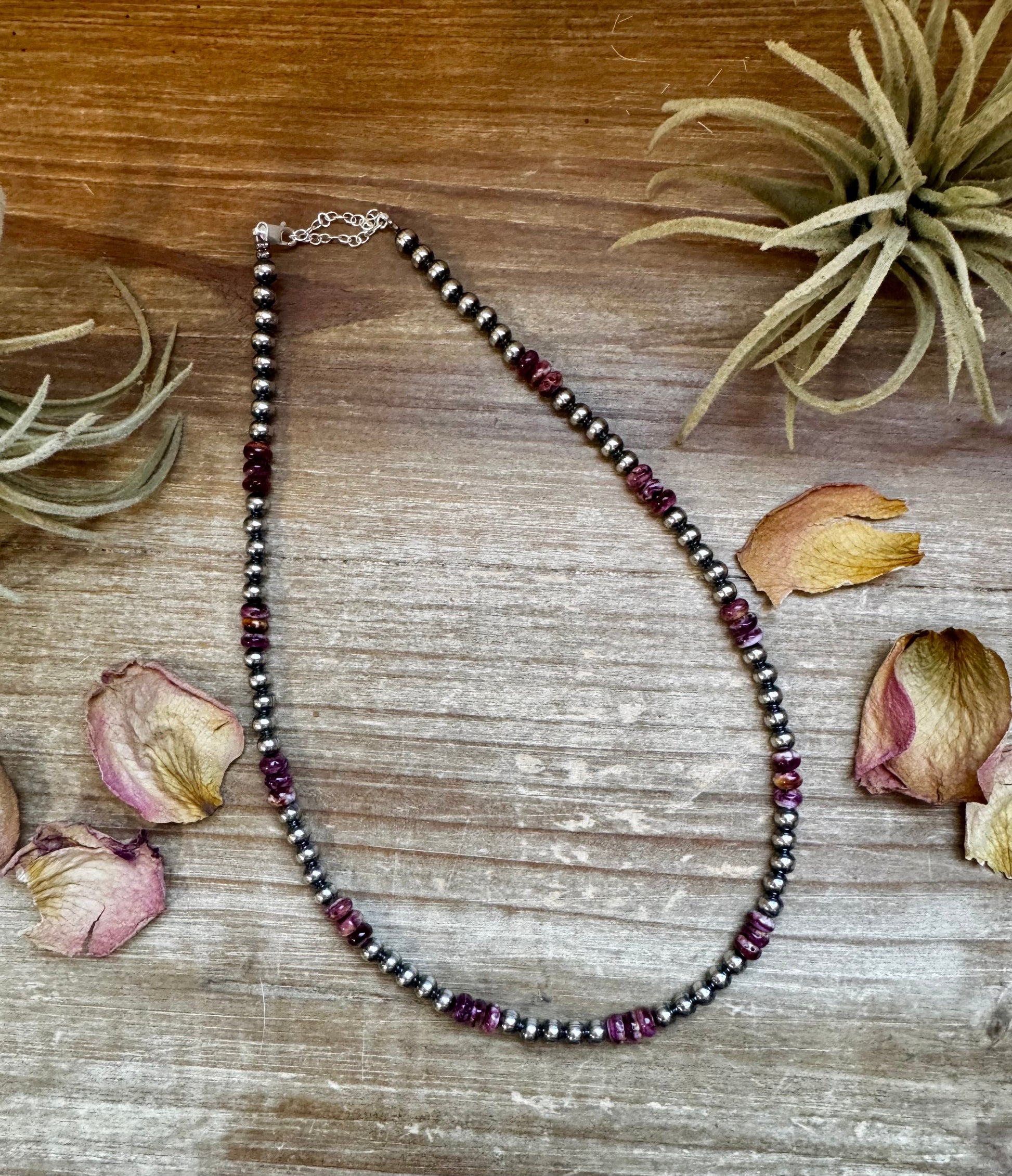 18-Inch Sterling Silver Pearl Necklace with Deep Purple Spiny Oyster – (5mm) The Bijoux FAB Jewelry