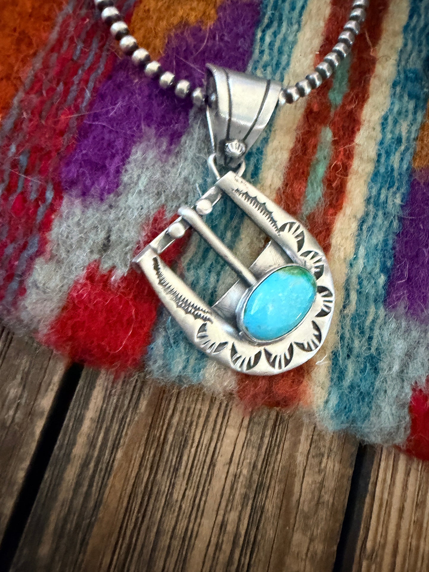 Handcrafted Sterling Silver & Turquoise Belt Buckle Pendant by Leroy James Nizhoni Traders LLC