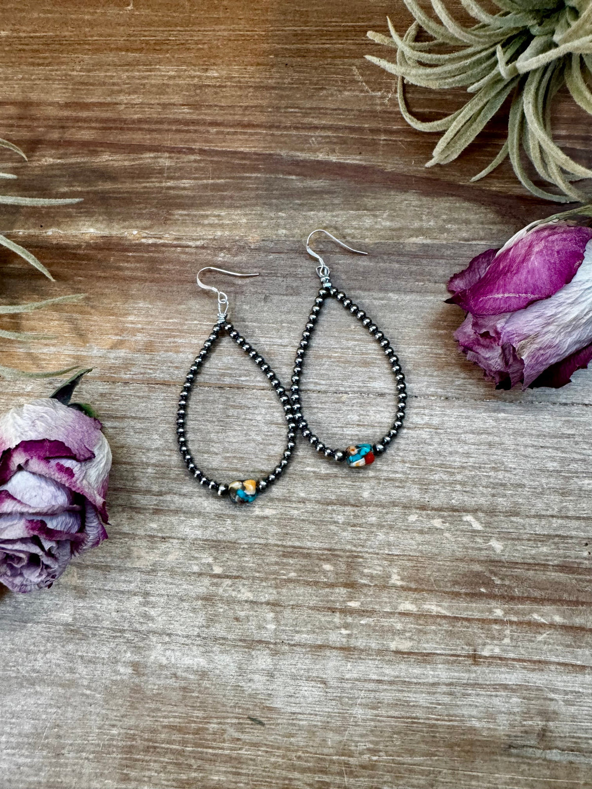 Mixed Turquoise & Spiny Oyster Teardrop Earrings – Sterling Silver Pearls The Bijoux FAB Jewelry