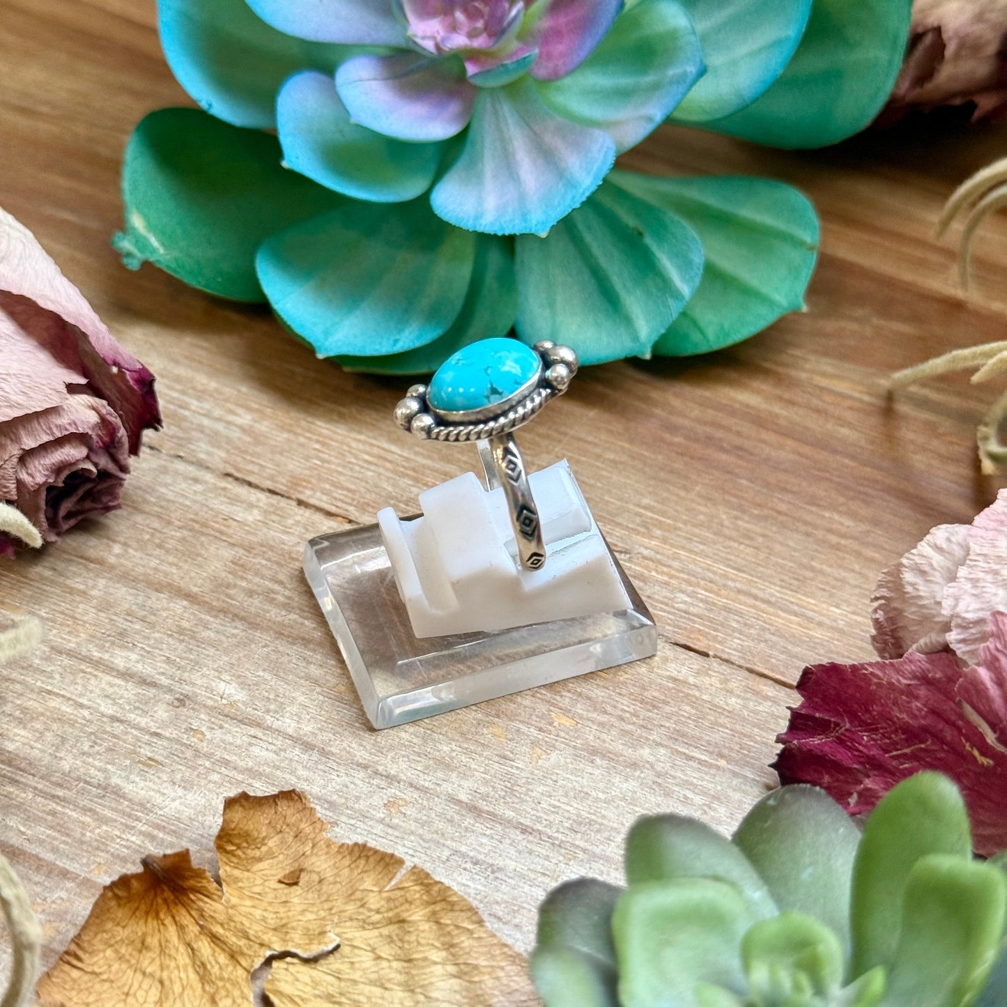 140 - Sterling Silver Kingman Turquoise Medicine Man Eye Stamped Stacking Ring by Jason Ogg The Bijoux FAB Jewelry