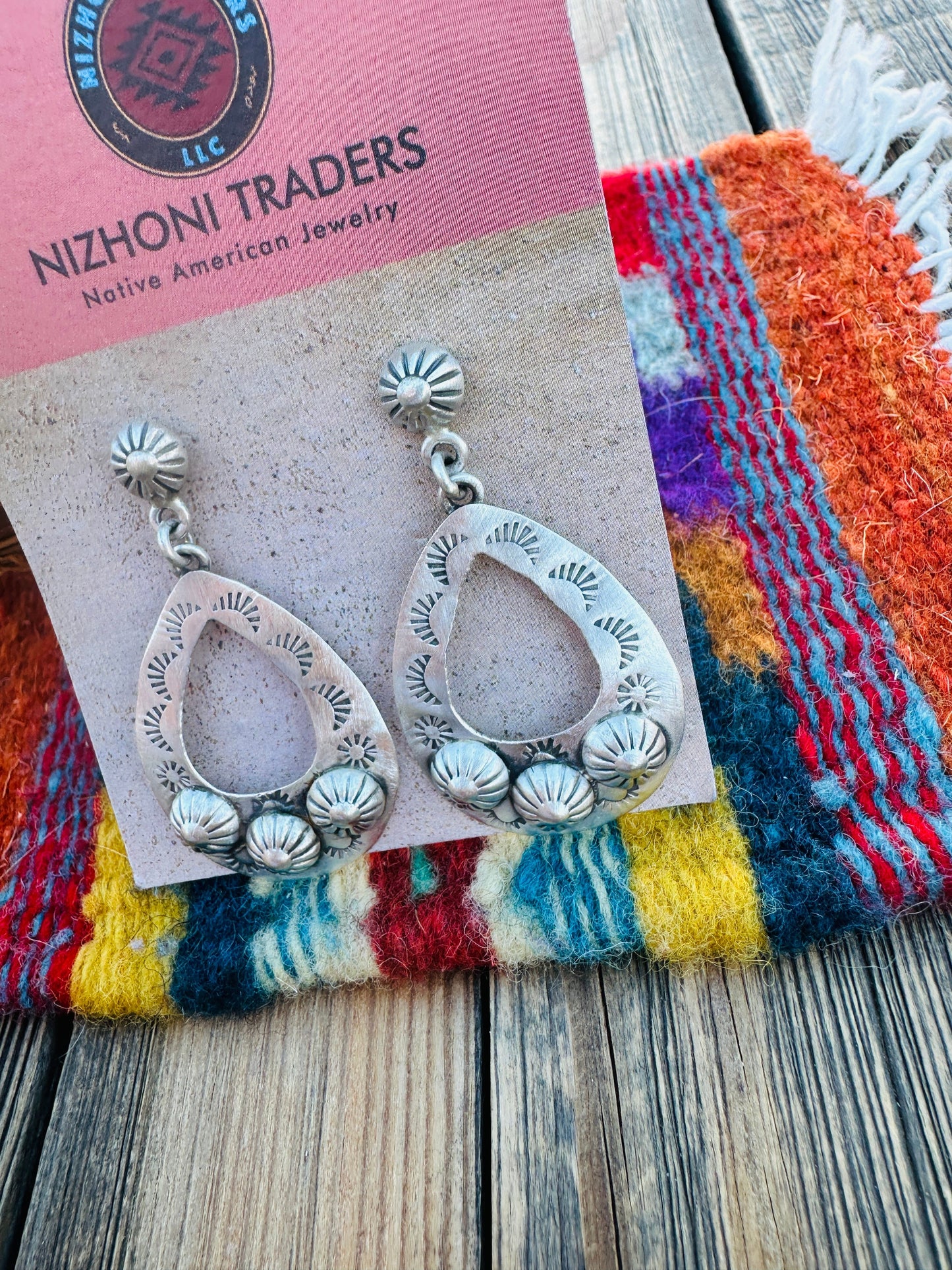 Handcrafted Sterling Silver Concho Dangle Earrings Nizhoni Traders LLC
