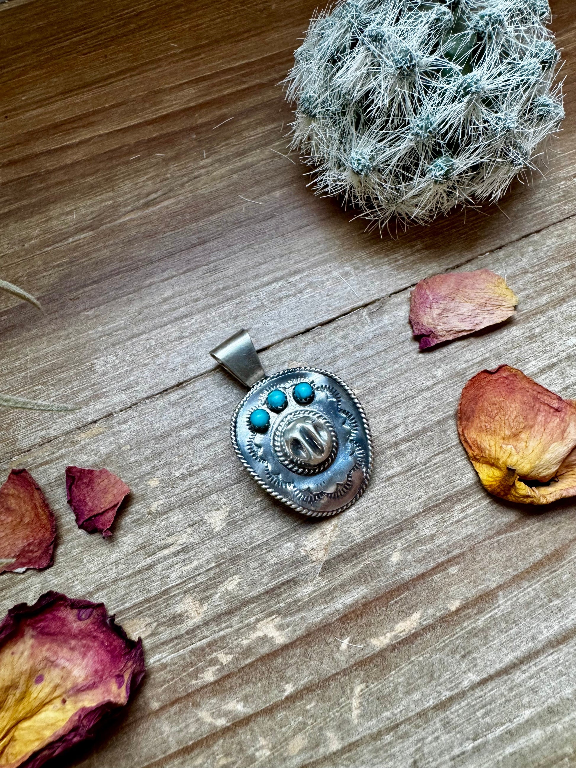 Cowboy Hat Pendant - Kingman Turquoise & Sterling Silver The Bijoux FAB Jewelry