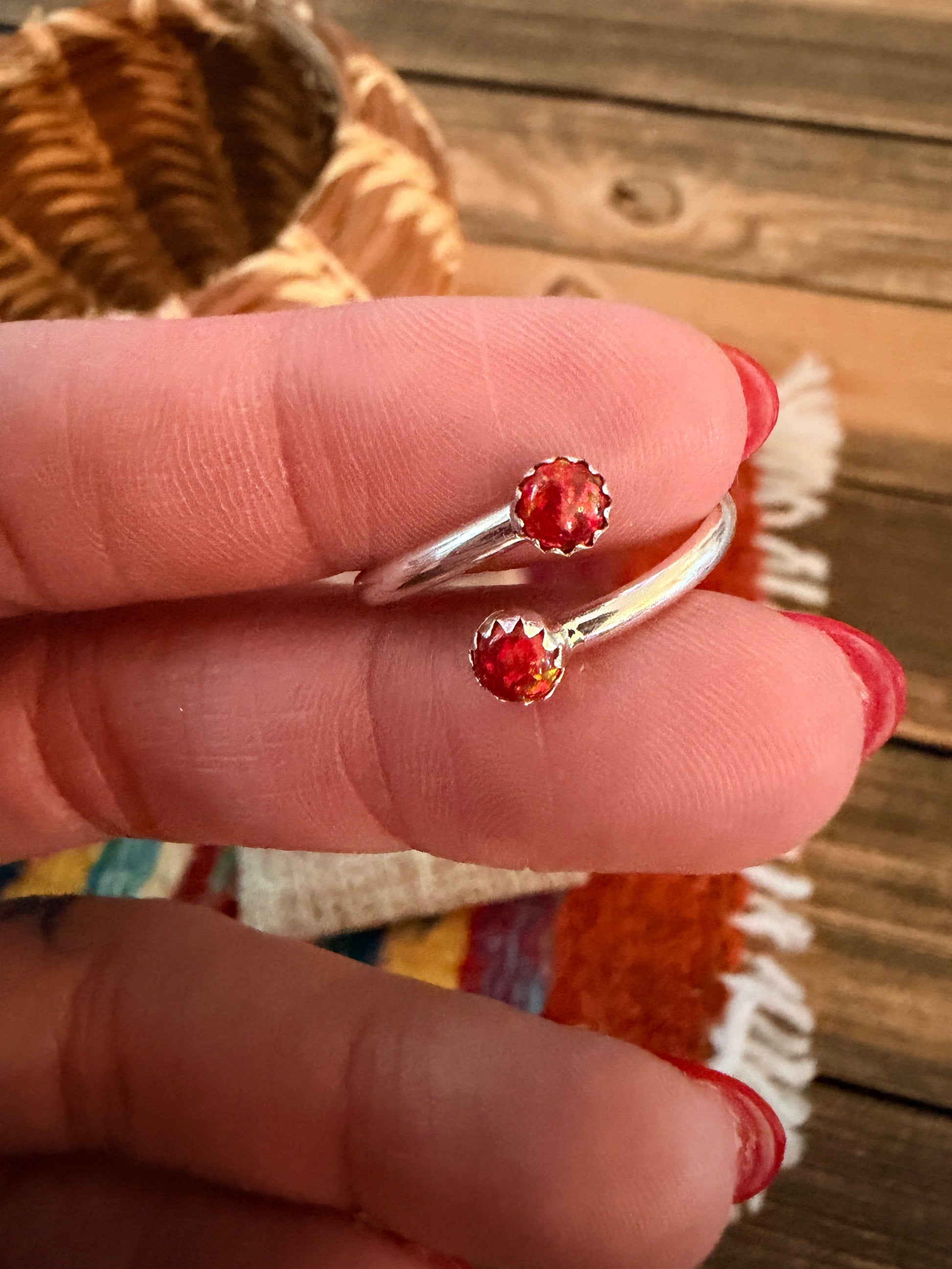 Handcrafted Red Opal & Sterling Silver Adjustable Ring Nizhoni Traders LLC