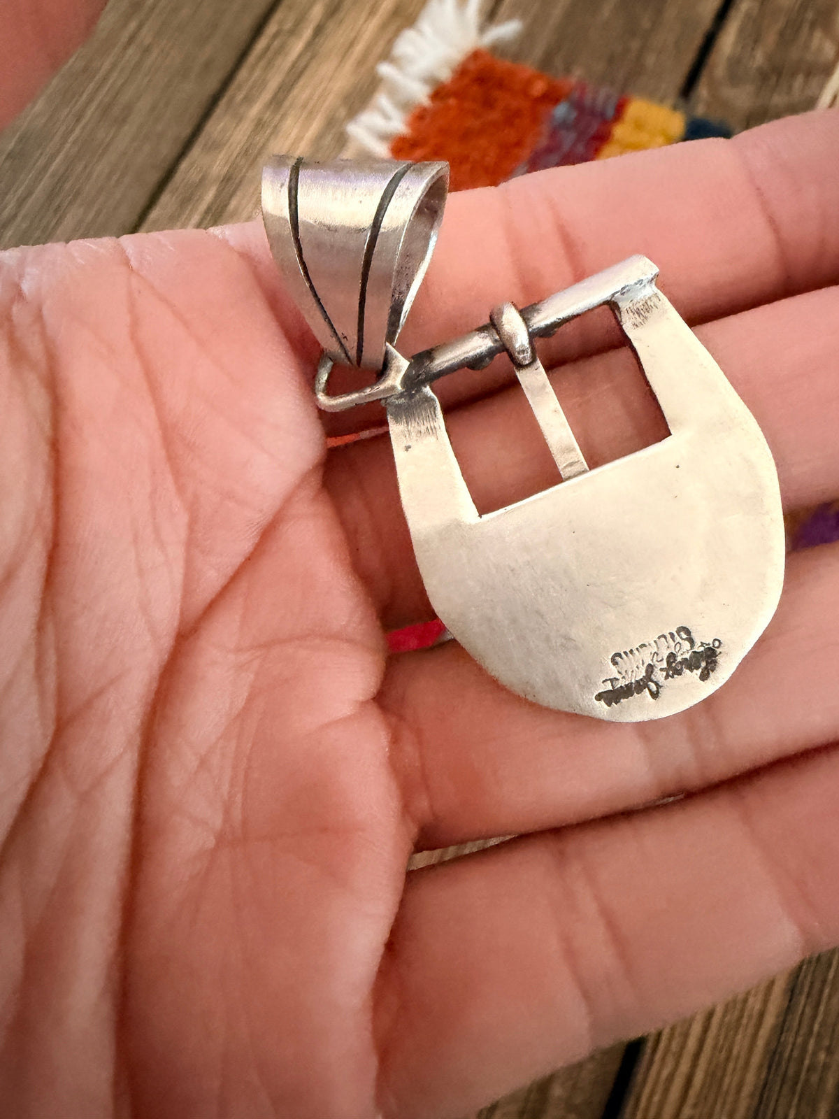 Handcrafted Sterling Silver & Turquoise Belt Buckle Pendant by Leroy James Nizhoni Traders LLC
