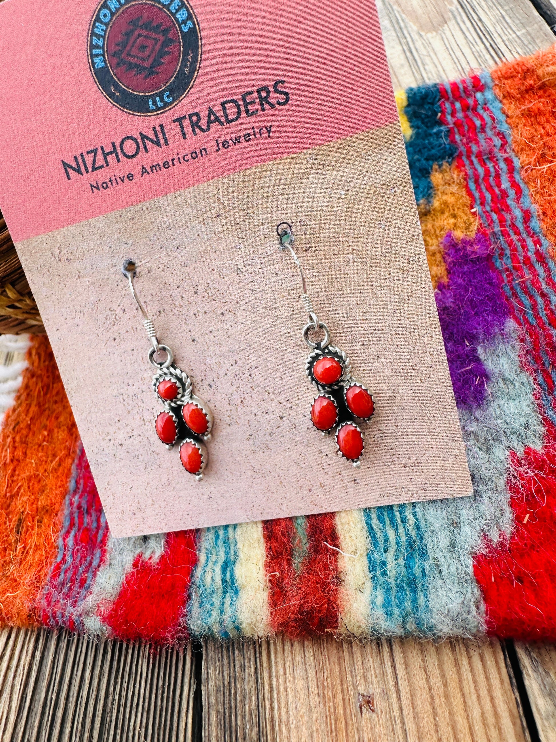 Handcrafted Coral & Sterling Silver Dangle Earrings Nizhoni Traders LLC