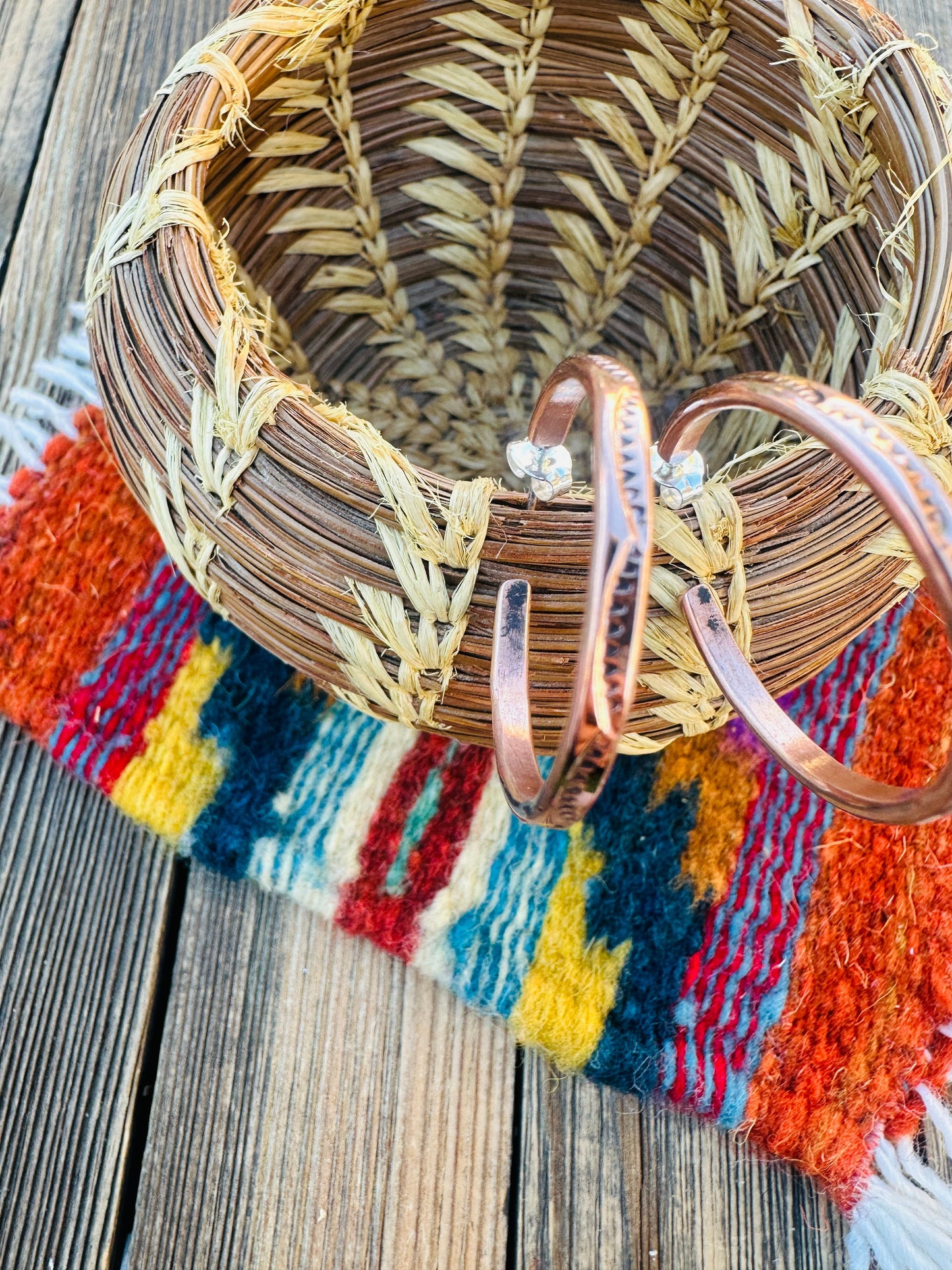 Hand Stamped Copper Hoop Earrings Nizhoni Traders LLC