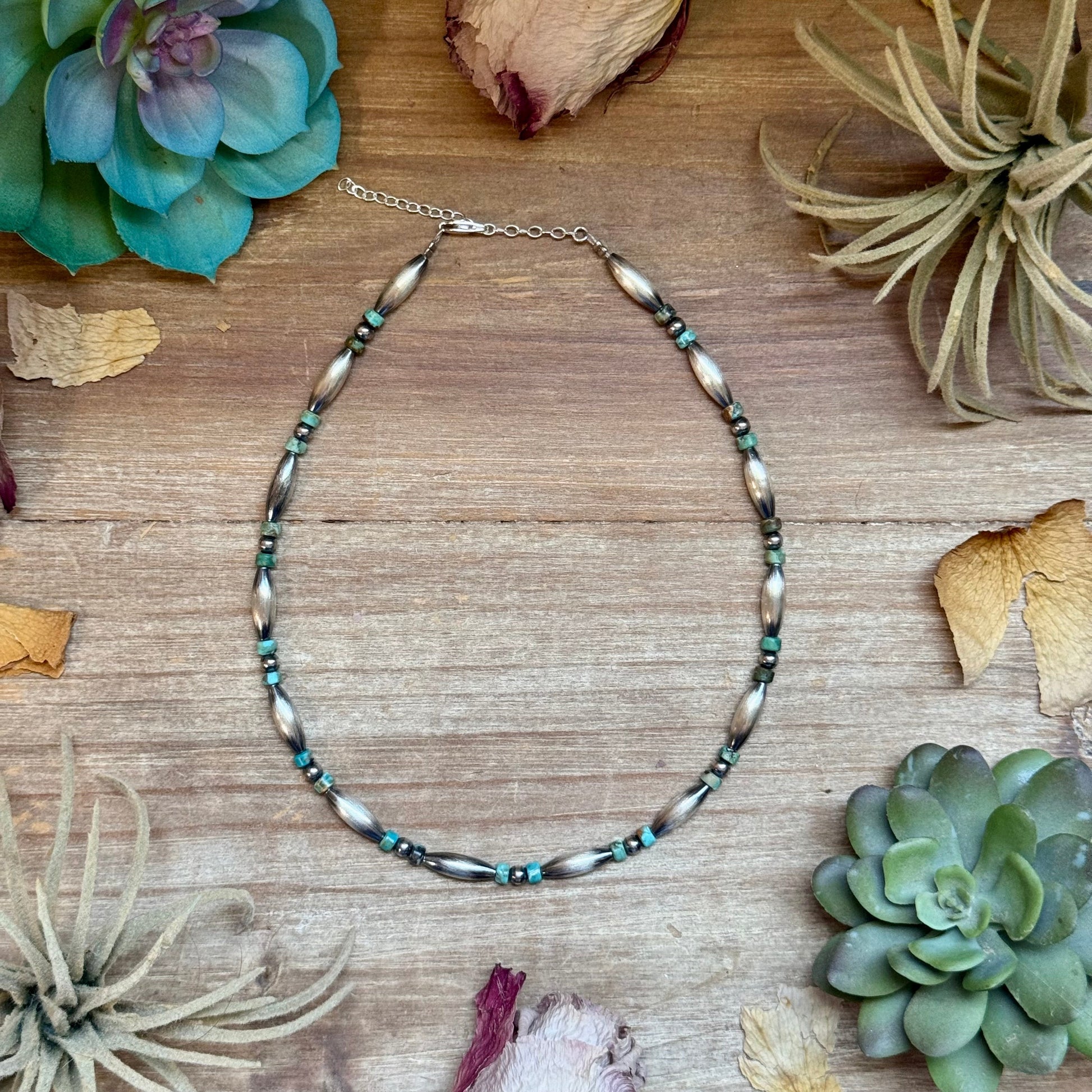 Blue-Green Turquoise Heishi & Sterling Silver Torpedo Choker The Bijoux FAB Jewelry