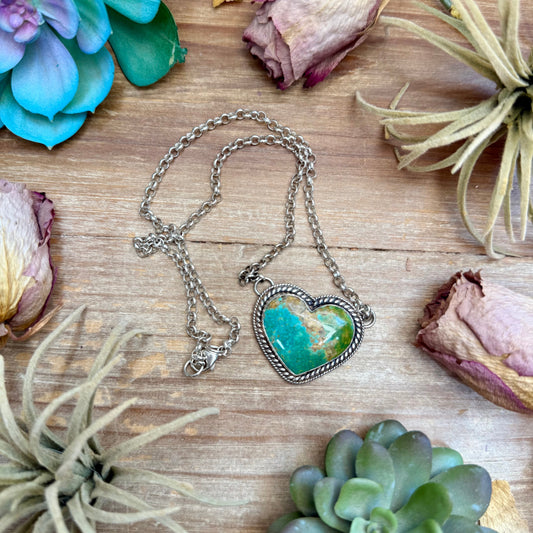 101 - Sterling Silver Kingman Turquoise Heart Bar Necklace by Jason Ogg The Bijoux FAB Jewelry