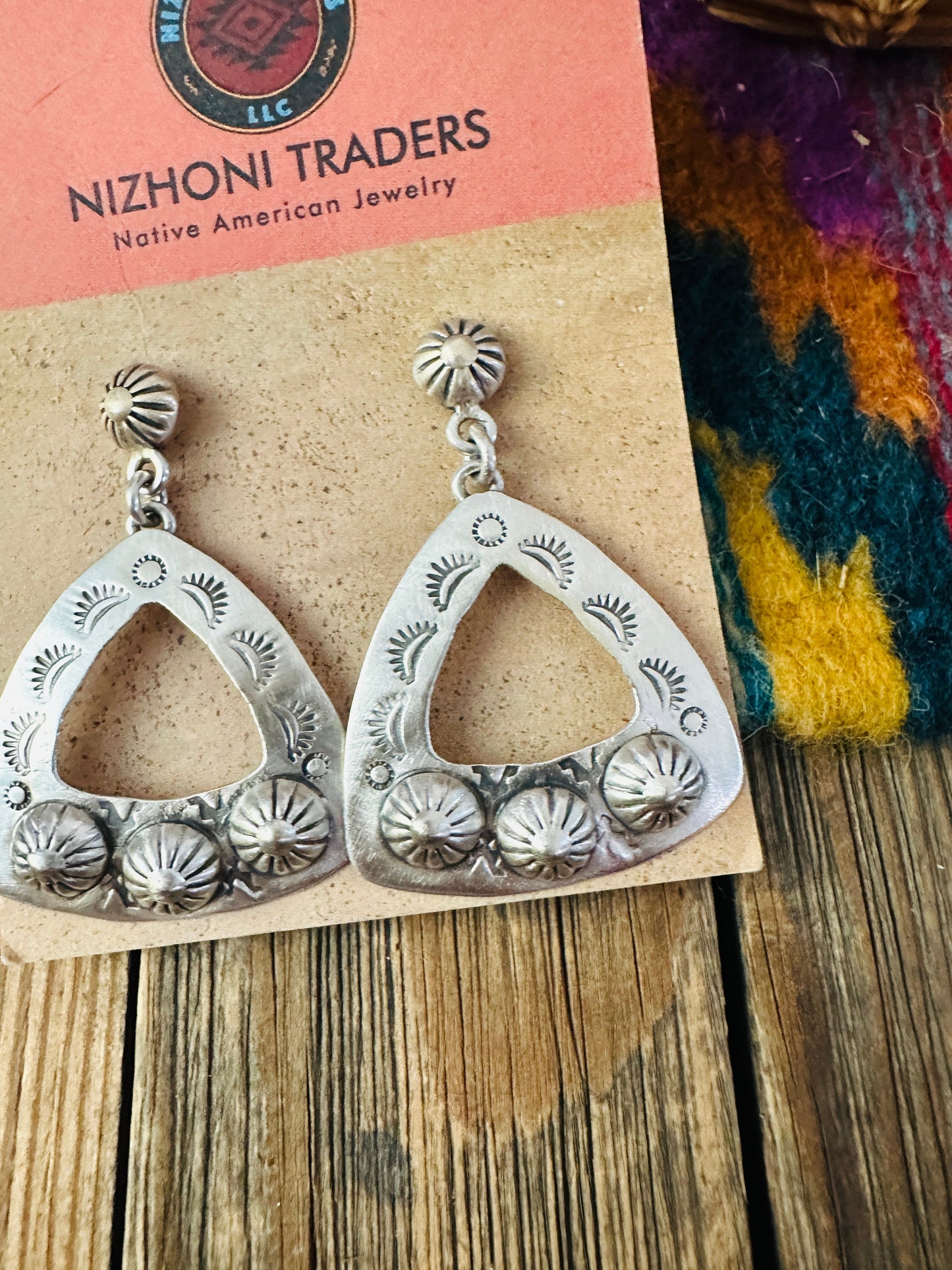 Handcrafted Sterling Silver Concho Dangle Earrings Nizhoni Traders LLC