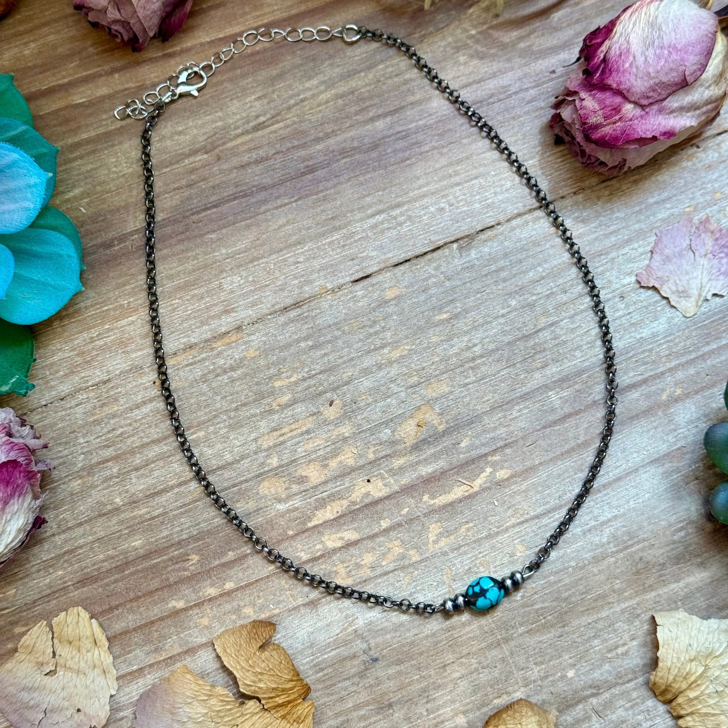 Dark Turquoise Center & Sterling Saucer Pearl Necklace 16” The Bijoux FAB Jewelry