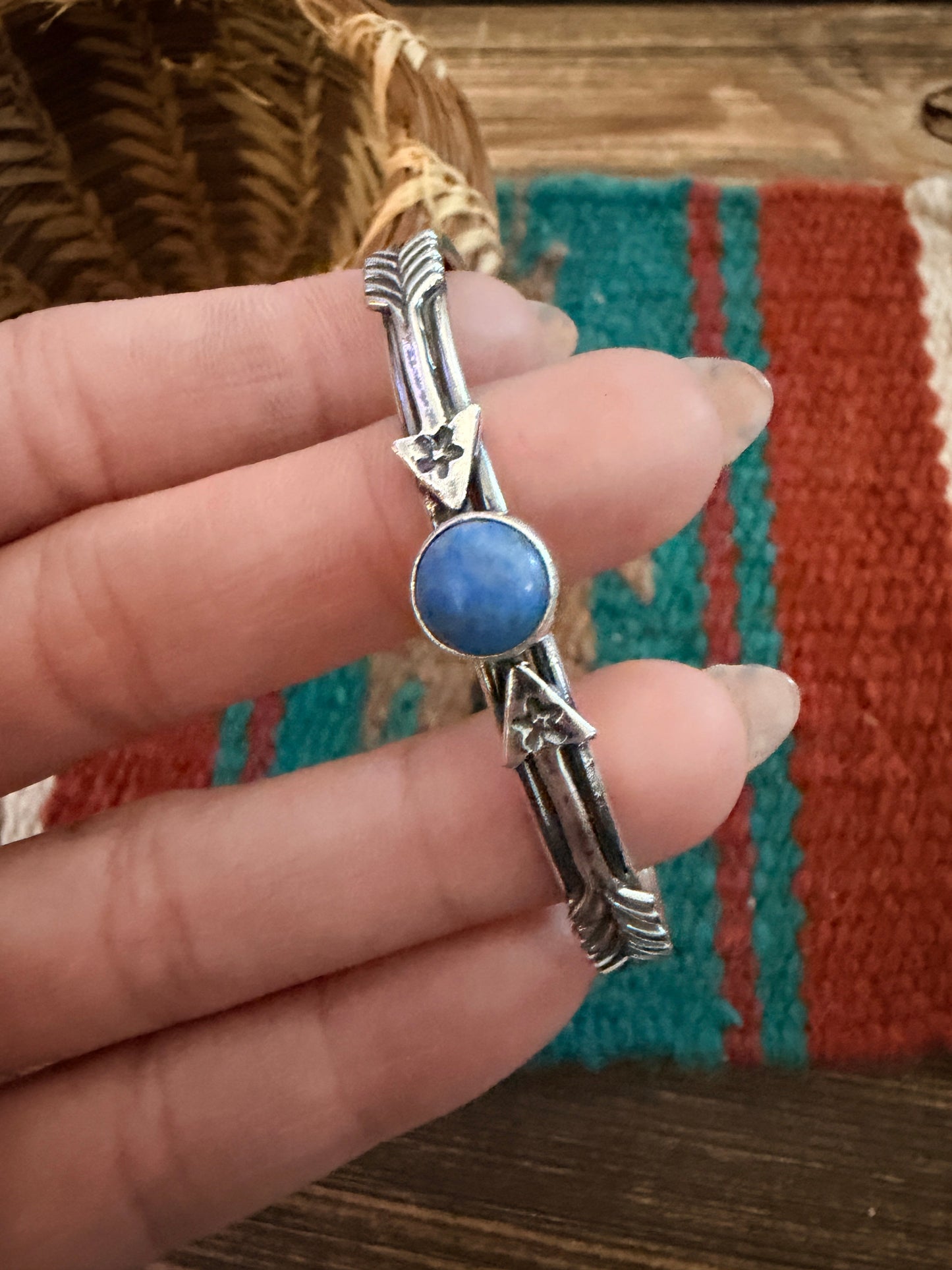 Handcrafted Sterling Silver & Lapis Arrow Cuff Bracelet Nizhoni Traders LLC