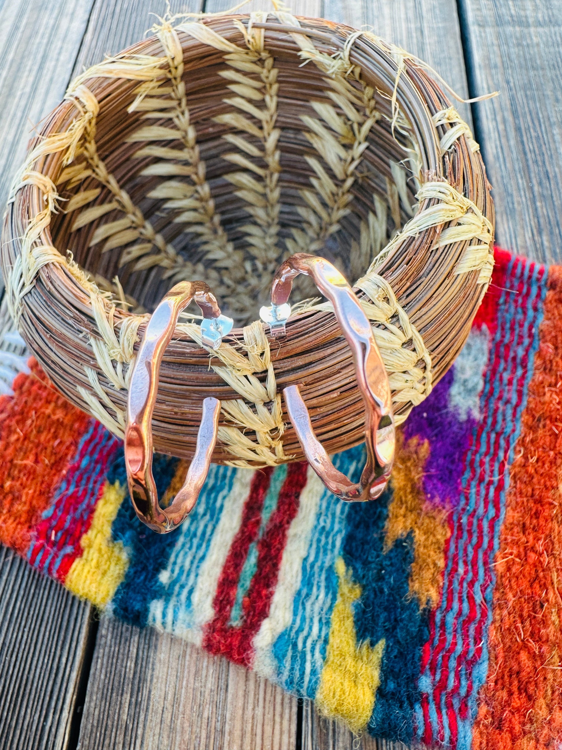 Handcrafted Hammered Copper Hoop Earrings Nizhoni Traders LLC