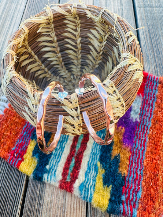 Handcrafted Hammered Copper Hoop Earrings Nizhoni Traders LLC