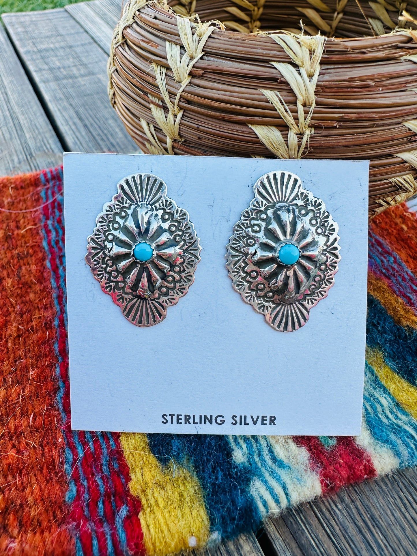 Handcrafted Turquoise & Sterling Silver Concho Post Earrings Nizhoni Traders LLC
