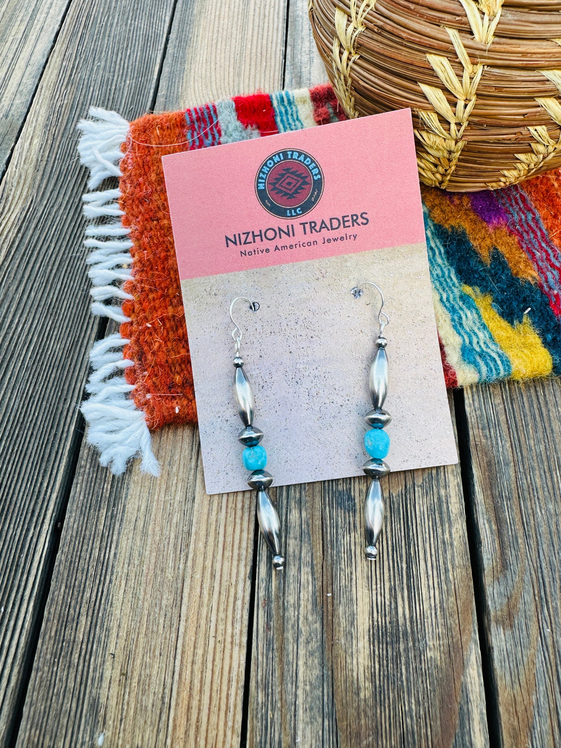 Handcrafted Turquoise & Sterling Silver Beaded Dangle Earrings Nizhoni Traders LLC