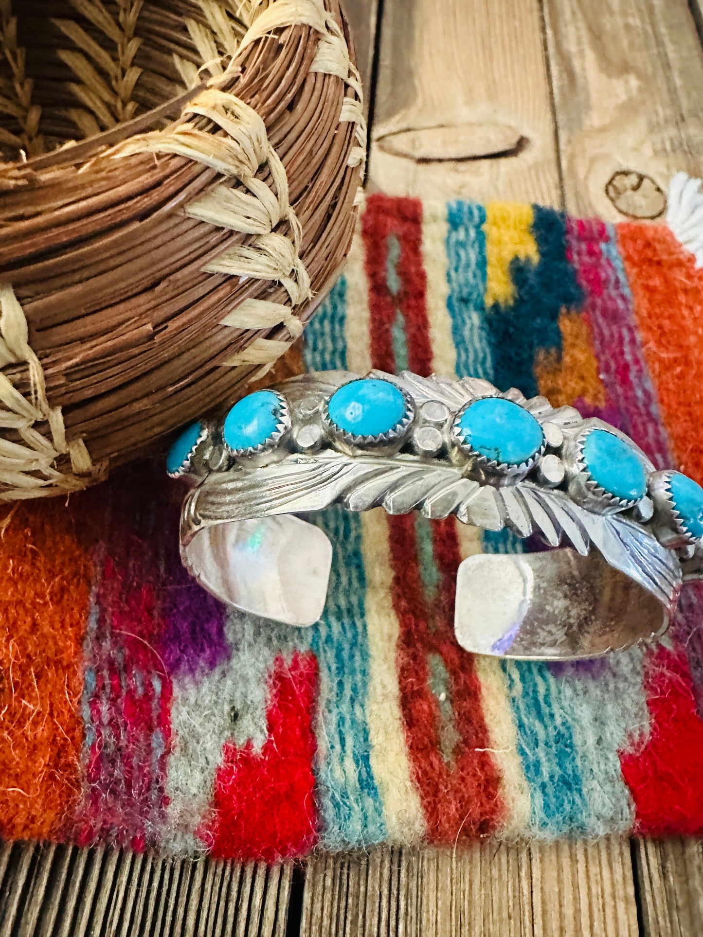 Handcrafted Old Pawn Sterling Silver & Turquoise Cuff Bracelet Nizhoni Traders LLC