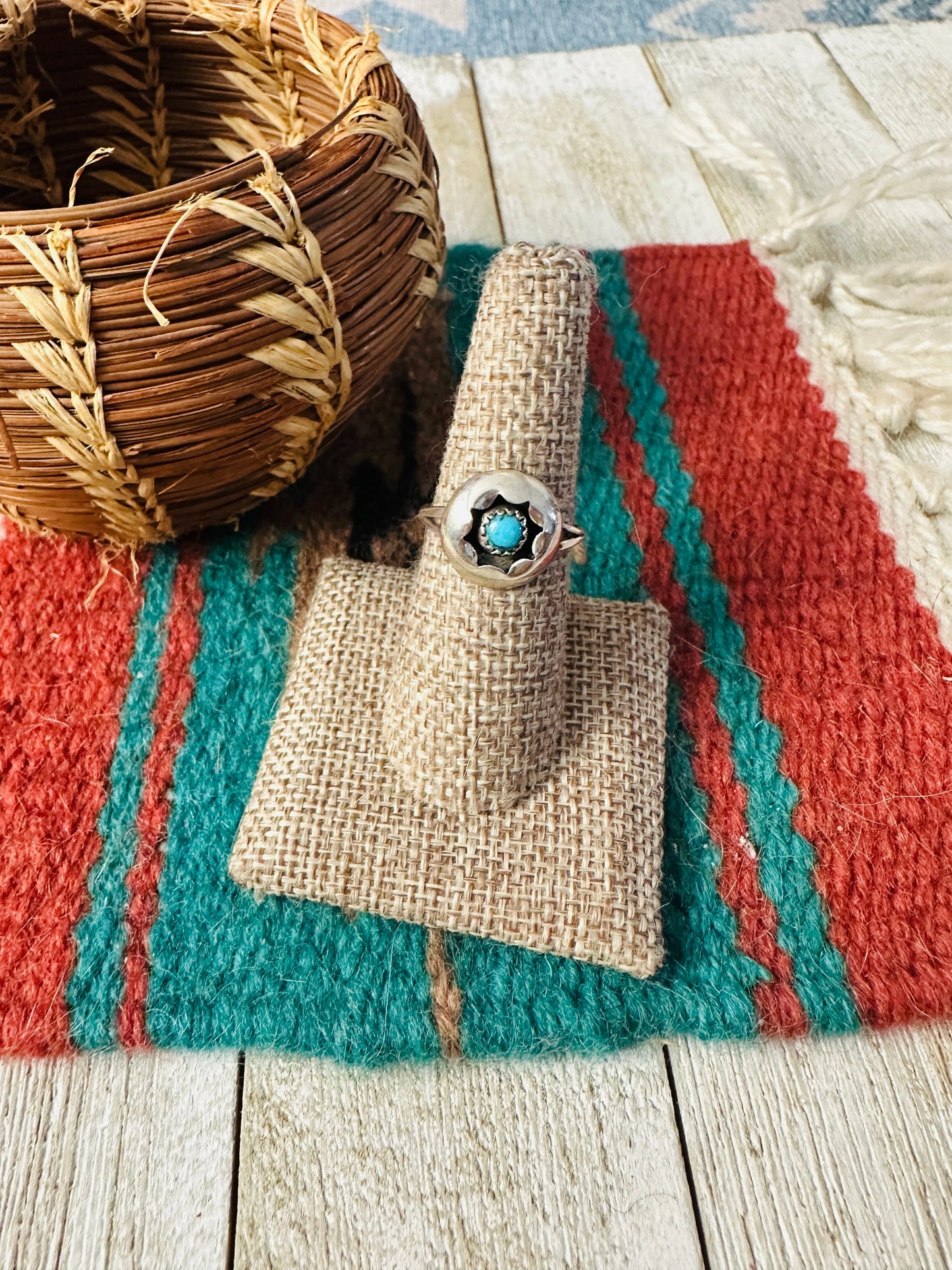 Handcrafted Turquoise & Sterling Silver Ring size 7.5 Nizhoni Traders LLC