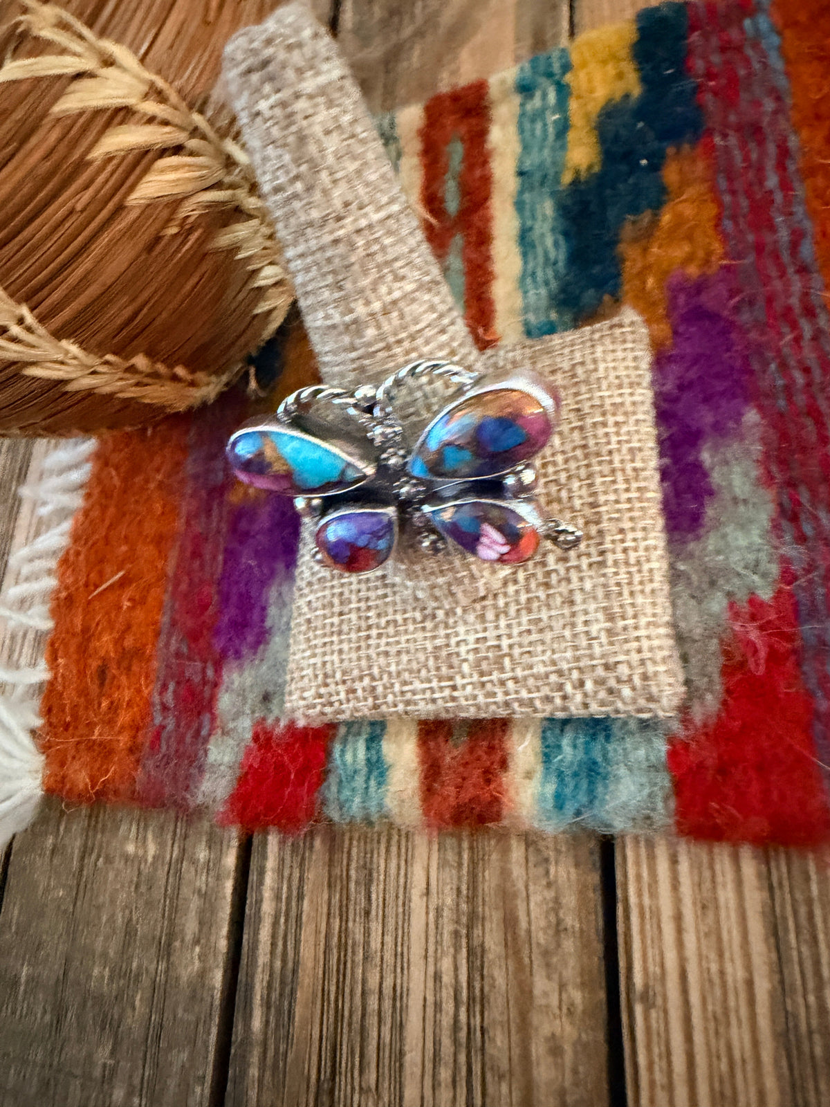 Handcrafted Pink Dream Mojave & Sterling Silver Adjustable Butterfly Ring Nizhoni Traders LLC